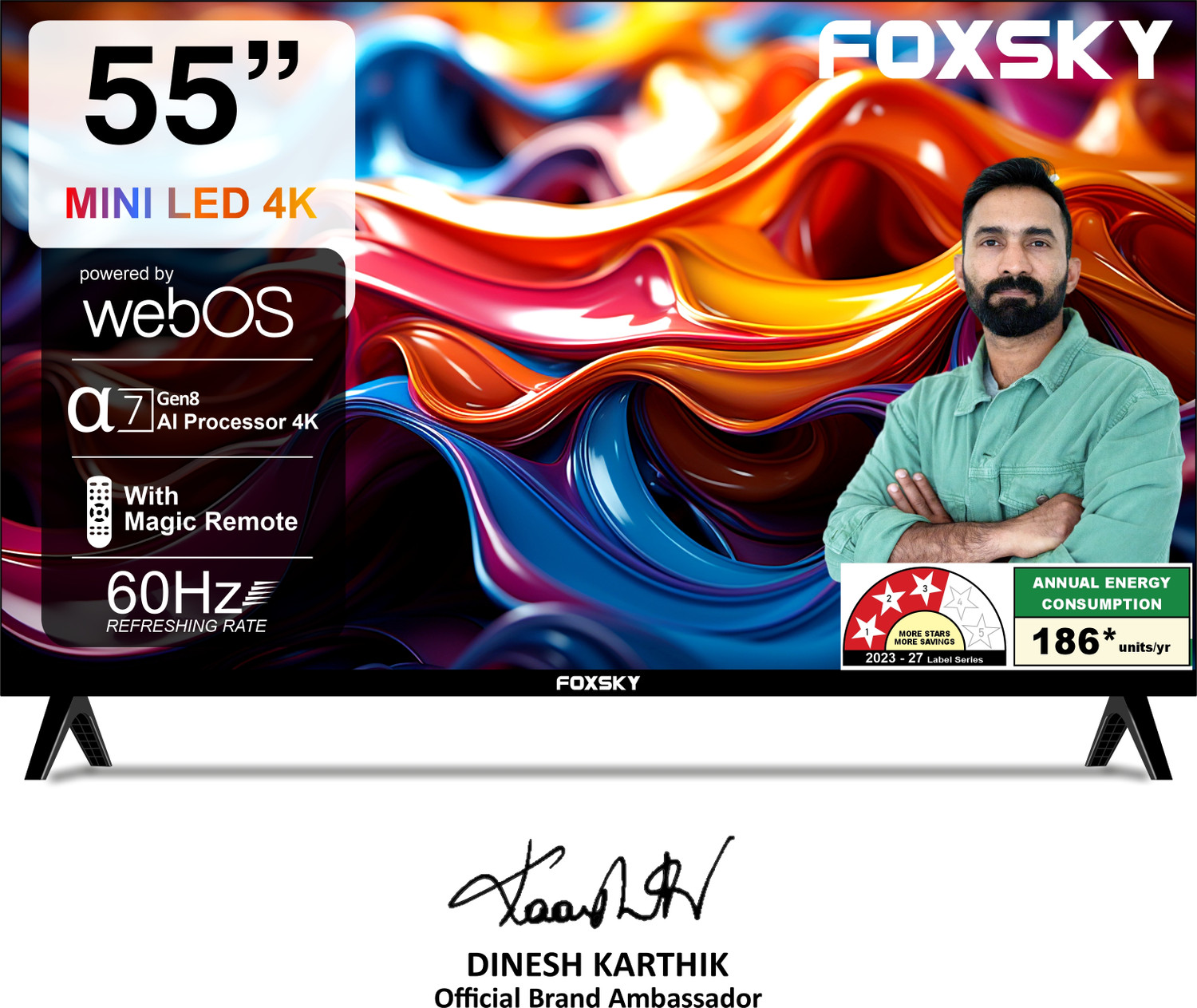 Image of Foxsky 139.7 cm (55 inch) Ultra HD (4K) Mini LED Smart WebOS TV 2026 Edition with 2.1CH Audio System Tuned by 40W, Native 60Hz Refresh Rate