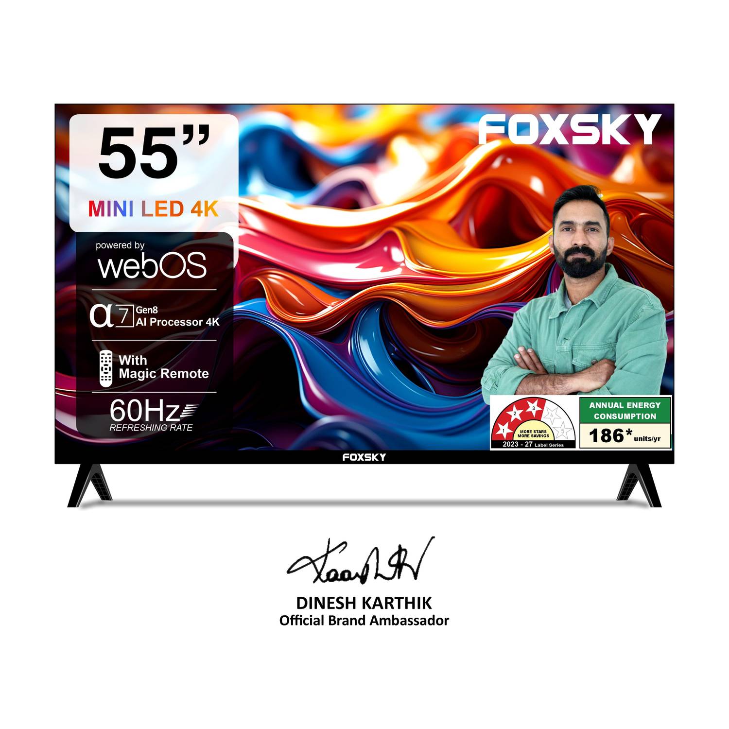 Foxsky 139.7 cm (55 inch) Ultra HD (4K) Mini LED Smart WebOS TV 2026 Edition with 2.1CH Audio System Tuned by 40W, Native 60Hz Refresh Rate