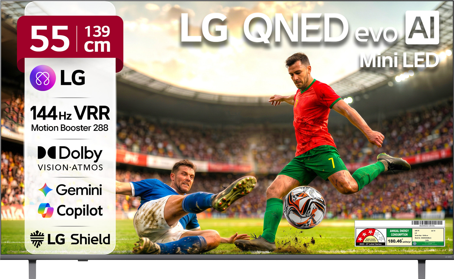 Image of LG AI QNED evo 82 139 cm (55 inch) Ultra HD (4K) Mini LED Smart WebOS TV 2026 Edition with Dynamic QNED Color Pro, Mini LED with Precision HDR Master Pro, Alpha8 AI Processor 4K Gen3, Dolby Vision & Dolby Atmos, AI Picture Pro & AI Sound Pro AI Magic Remote, Multi AI (Google Gemini & MS Copilot), 144hz VRR, Motion Booster 288, AMD FreeSync Premium, 5 Years OS upgrade, Secured by LG Shield, LG Channels