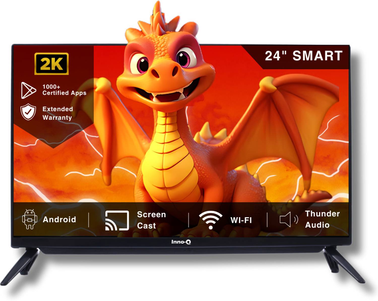 InnoQ Sounbar 60 cm (24 inch) HD Ready LED Smart Android TV with Speakers, 1000+ Smart Apps, Mobile Screen Connect