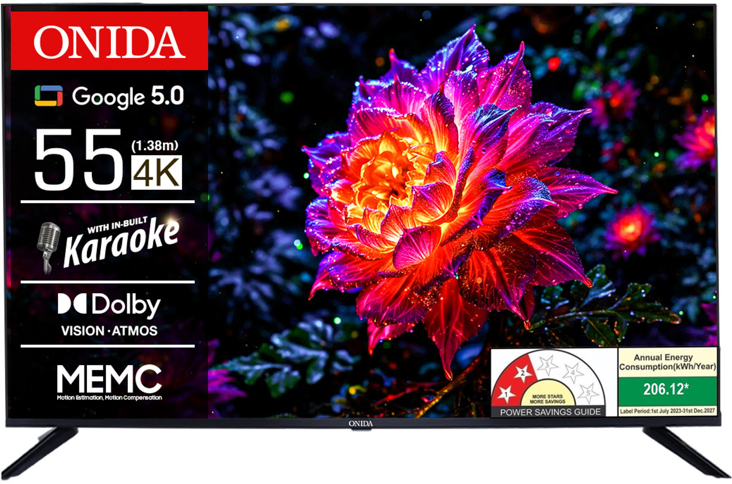 Image of ONIDA Karaoke Series 139 cm (55 inch) Ultra HD (4K) LED Smart Google TV with Google 5.0, MEMC