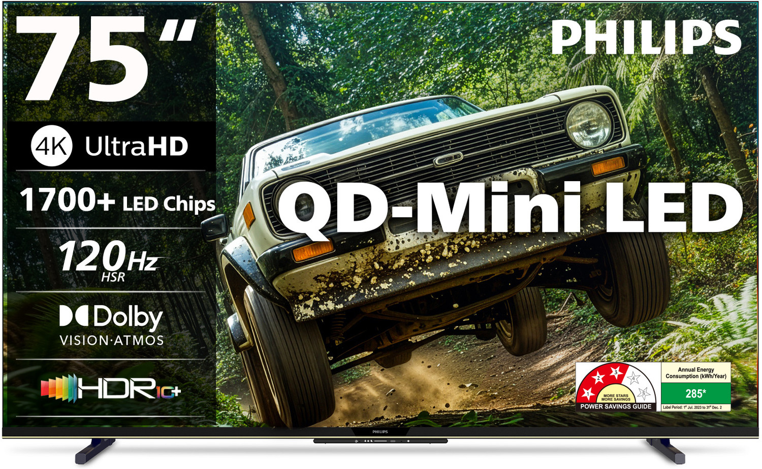 Image of PHILIPS 189 cm (75 inch) Ultra HD (4K) Mini LED Smart Google TV 2026 Edition with Local Dimming Dolby Vision & HDR10+ 36W Dolby Atmos 120Hz Game Accelerator Filmmaker Mode Wider Colour Gamut Ultra Narrow Bezel 2GB RAM + 32 GB Storage
