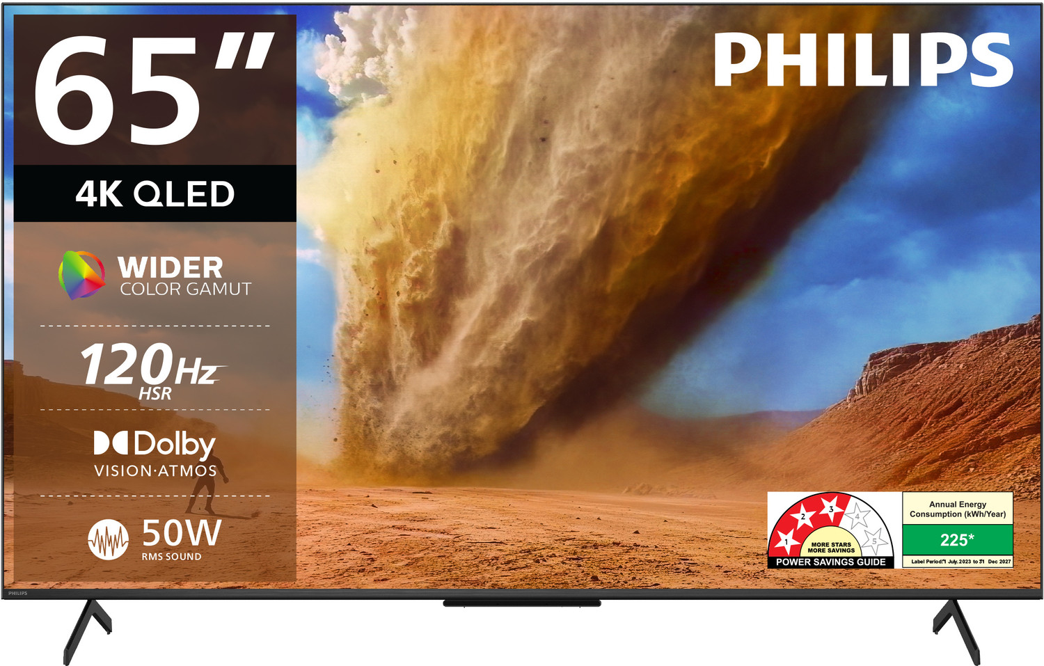 Image of PHILIPS 164 cm (65 inch) QLED Ultra HD (4K) Smart Google TV with Dolby Vision & HDR 10+ | 120Hz Refresh Rate | 50W Dolby Atmos 2.1.2 Channel | Wider Colour Gamut | Ultra Narrow Bezel | 3GB RAM & 16GB Storage