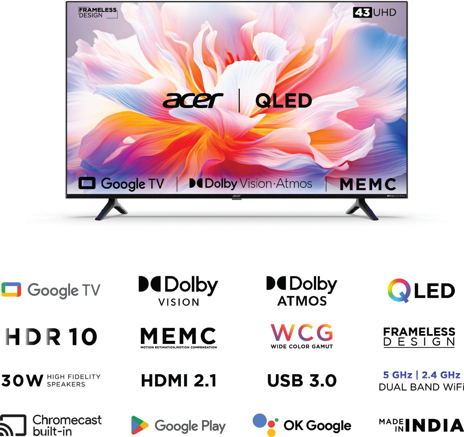 Acer V Series 108 cm (43 inch) QLED Ultra HD (4K) Smart Google TV