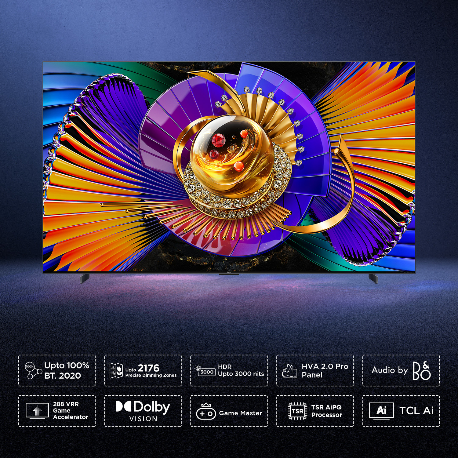 Image of TCL C7K 248 cm (98 inch) Ultra HD (4K) Mini LED Smart Google TV 2026 Edition with Audio by Bang & Olufsen Hi-End Speakers 2176 Precise Dimming Zones Up to HDR 2700 nits HVA 2.0 Panel with Up to 100% BT & Premium Gaming Experience SQD-Mini LED