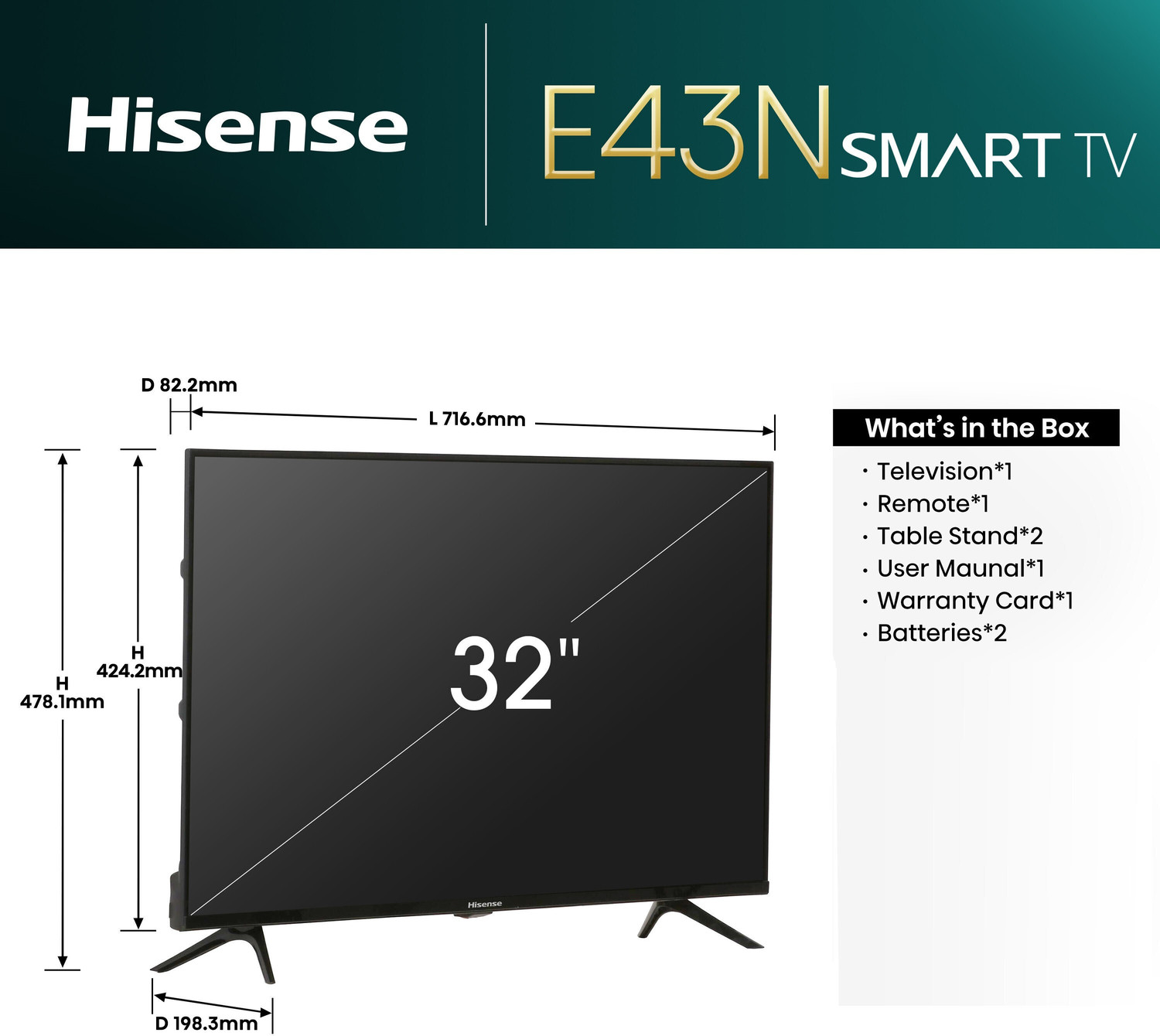 Image of Hisense 80 cm (32 inch) HD Ready LED Smart Google TV with Dolby Audio, 30W Powerful Sound, HDR 10, Super Bright Panel (32E43N)