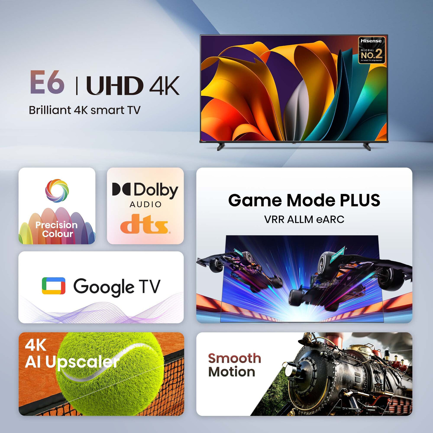 Image of Hisense E6N 108 cm (43 inch) Ultra HD (4K) LED Smart Google TV with Dolby Vision Atmos, Dts Virtual X and 4K AI Upscaler