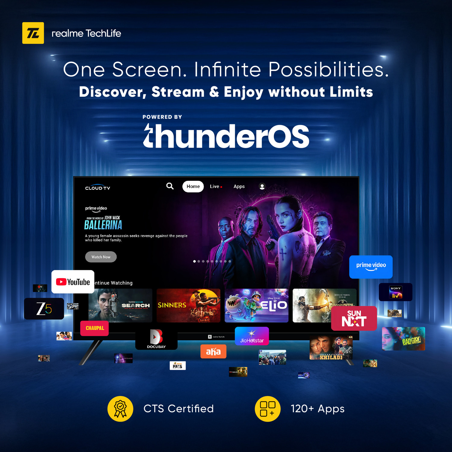 Image of realme TechLife 80 cm (32 inch) QLED HD Ready Smart Android TV with Thunder OS, Live TV, Netflix, 100+ Apps, 20W Speakers, 300 Nits Brightness, Bezel-less Design