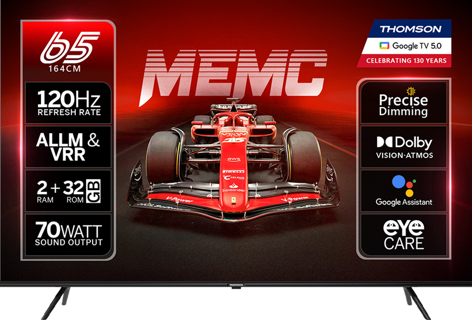Image of Thomson NeoX 164 cm (65 inch) QLED Ultra HD (4K) Smart Google TV with MEMC Dolby Vision - Atmos 70W Sound Output powered by Blaupunkt 4 Speaker 32 GB Storage 550 Nits Brightness Precise Dimming HDR10+ 120 Hz Refresh Rate HLG ALLM & VRR Eyecare Technology Google Assistant Bezel Less Design