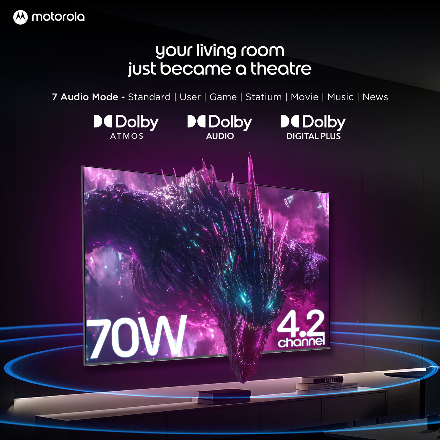 Image of MOTOROLA 254 cm (100 inch) Ultra HD (4K) Mini LED Smart Google TV 2026 Edition with QD Mini LED, 1600 Local Dimming Zones( 3200 leds),4.2 Channel Audio System, 144 Hz Native,Mediatek Processor 9618, Dolby Vision-Atmos, HDR10