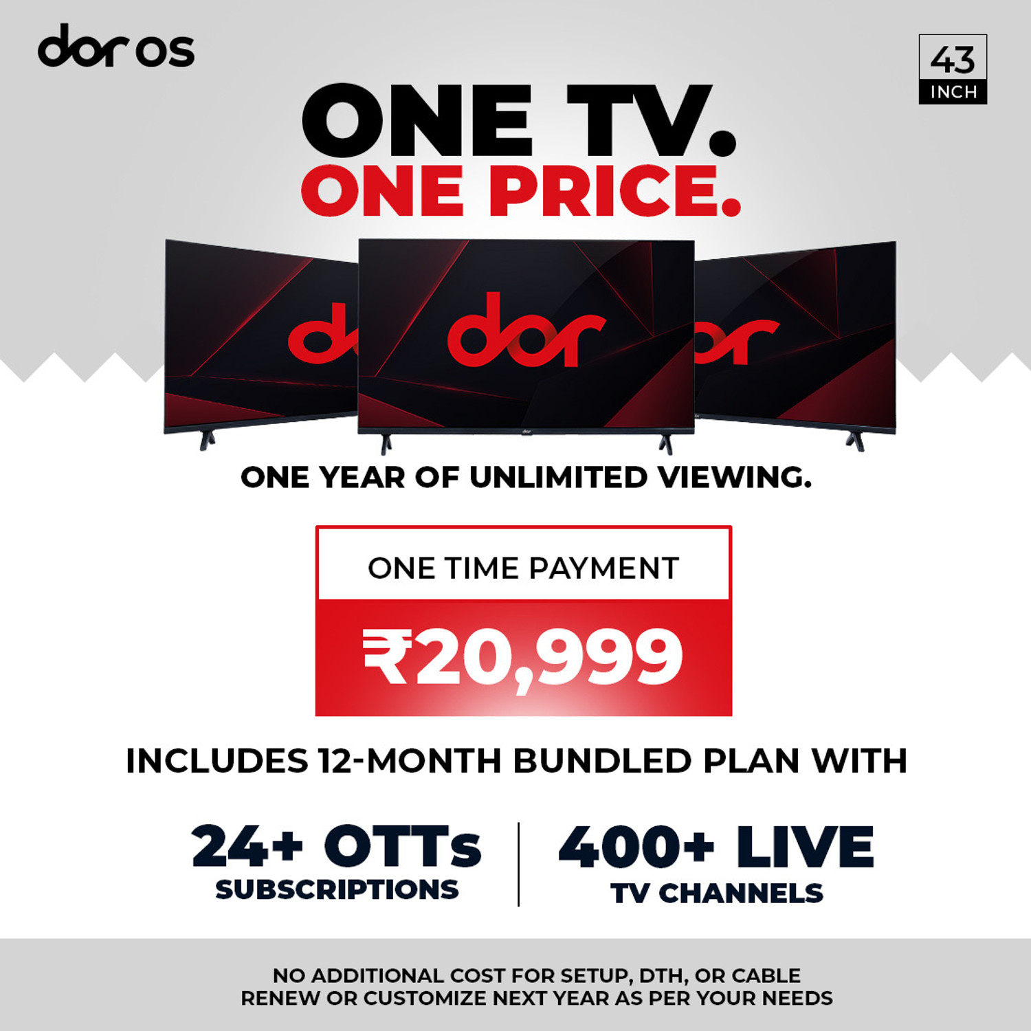 Image of Dor 109 cm (43 inch) QLED Ultra HD (4K) Smart Dor OS TV with 24+ OTT Apps including Prime Video / JioHotstar / Zee5 & more, 300+ TV Channels, Dolby Audio