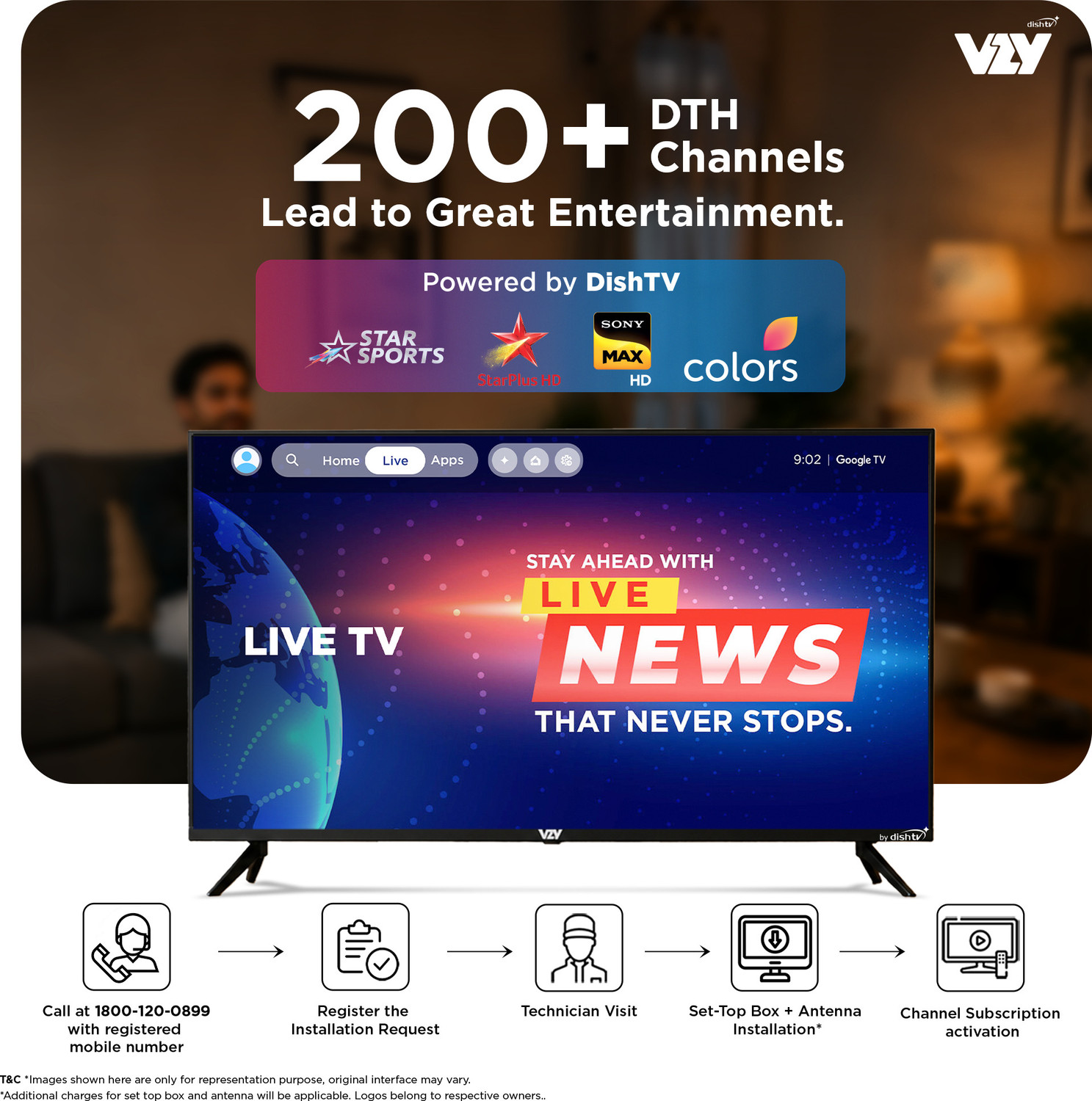 Image of VZY by DishTV A-Series 140 cm (55 inch) QLED Ultra HD (4K) Smart Google TV with 3-Year Premium Bundled Content Offering (200+DTH Channels & 18+OTTs- Jio Hotstar, Sony Liv, Z5..) 3 Years WarrantyMEMC 120 HzHDR10ALLM 2GB RAM, 32GB Storage24W Speaker Dolby AudioVoice Assistant Remote Googlecast Built-in