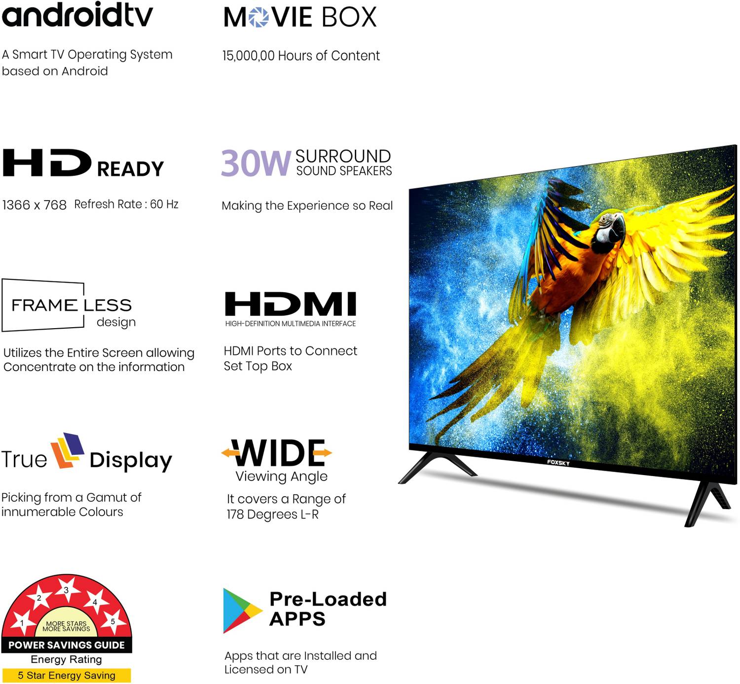 Foxsky 80 cm (32 inch) HD Ready LED Smart Android TV - Image 2