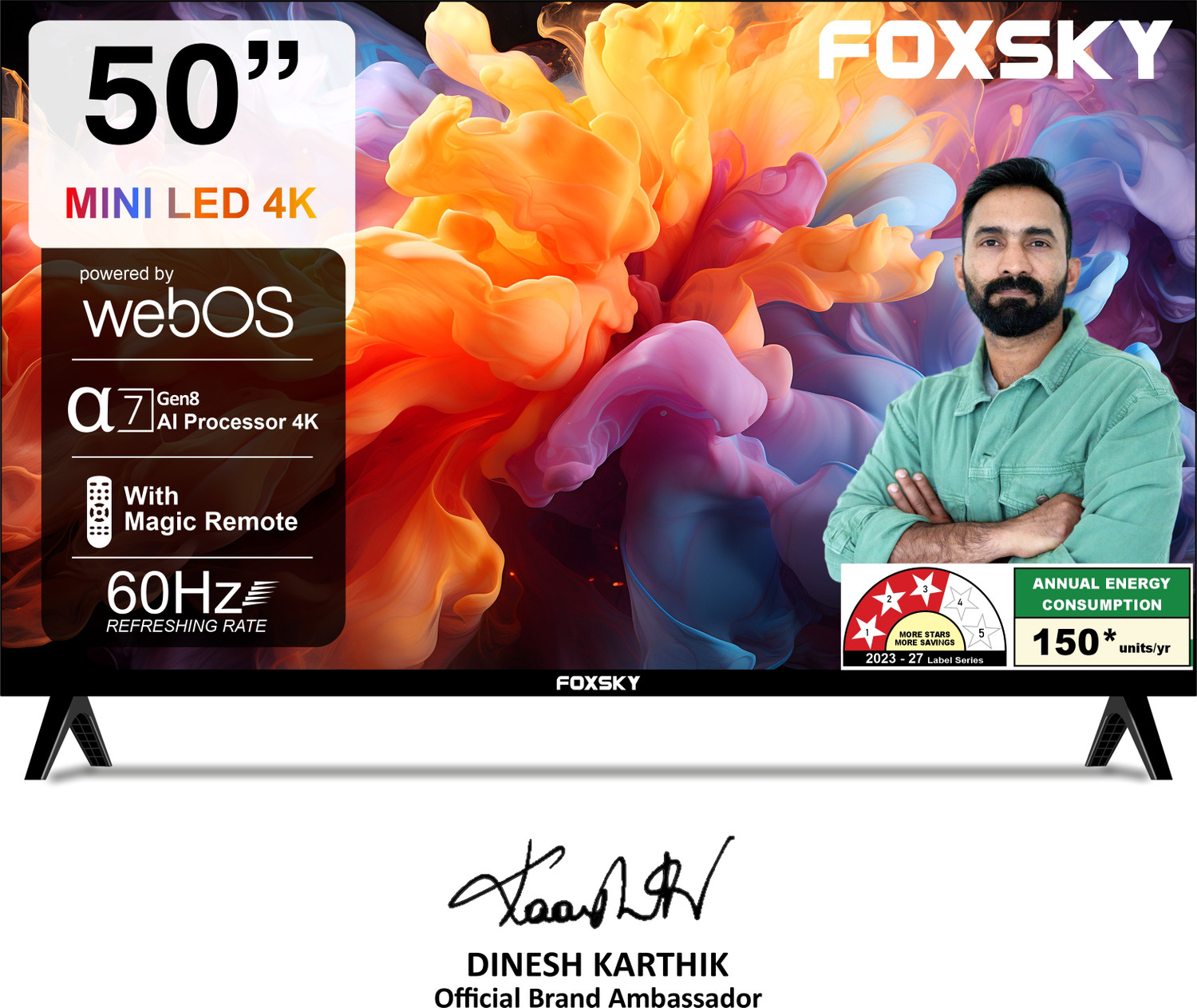 Image of Foxsky 127 cm (50 inch) Ultra HD (4K) Mini LED Smart WebOS TV 2026 Edition with 2.1CH Audio System Tuned by 40W, Native 60Hz Refresh Rate