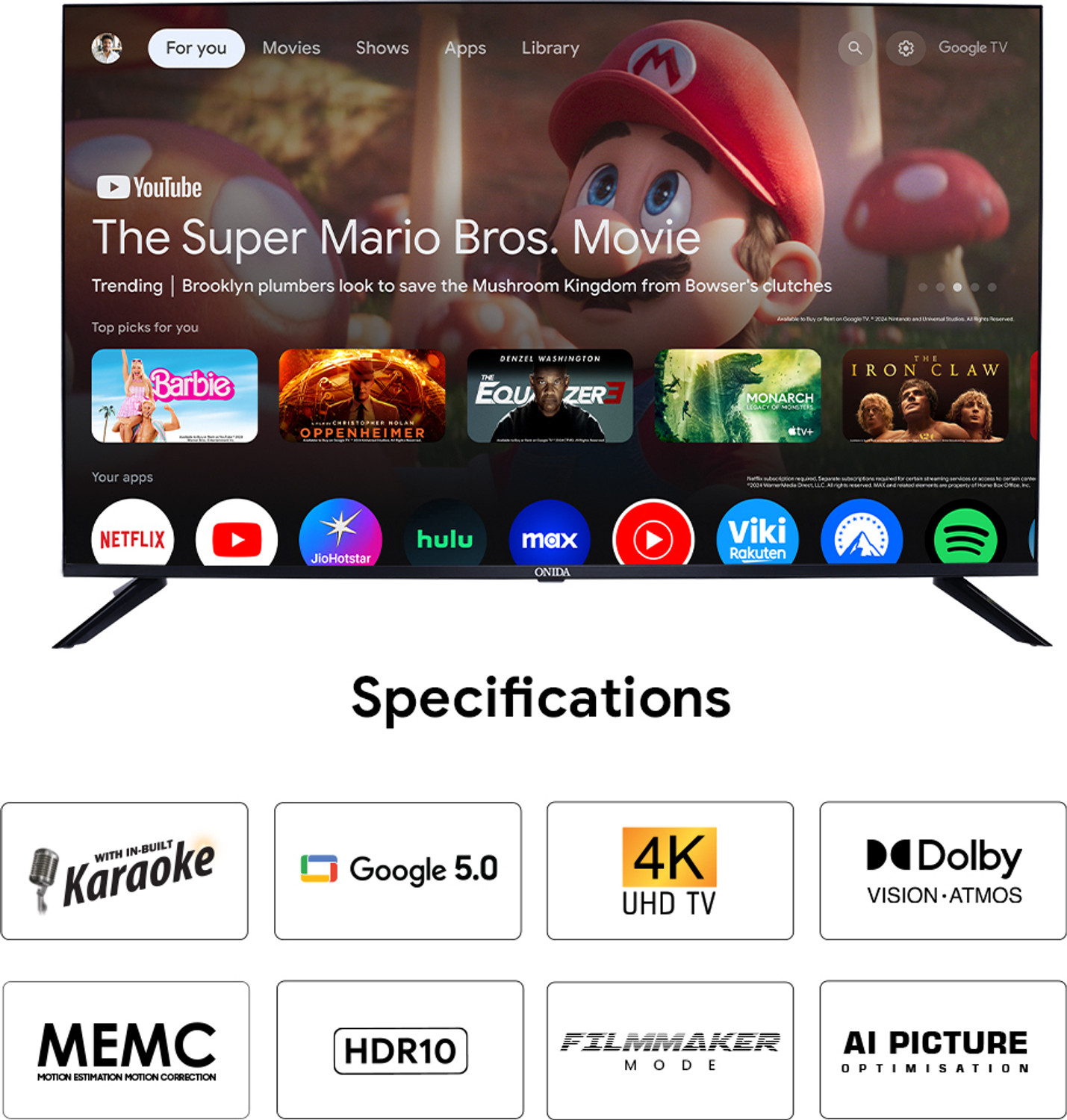 Image of ONIDA Karaoke Series 126 cm (50 inch) Ultra HD (4K) LED Smart Google TV 2025 Edition with Google 5.0, MEMC