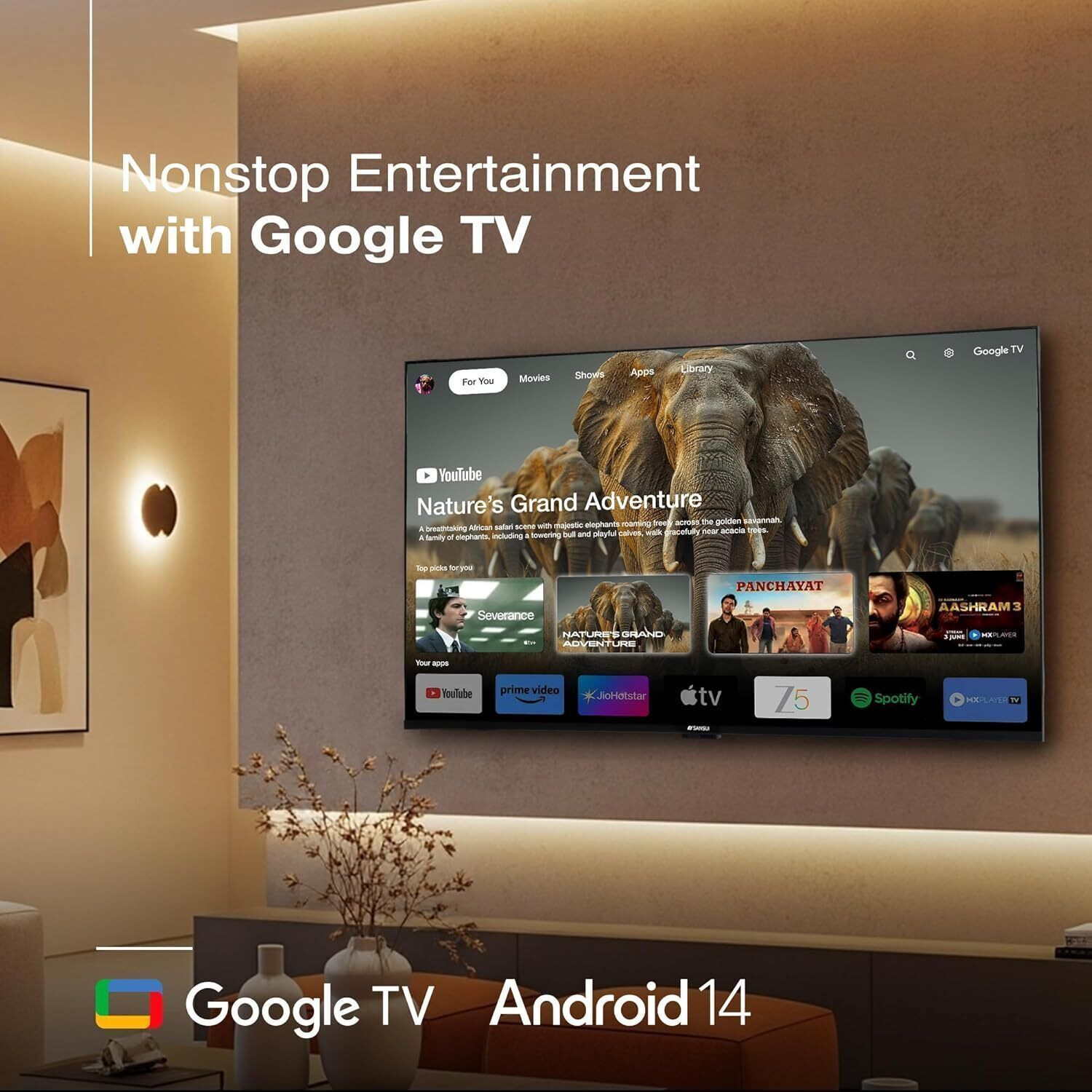Image of Sansui prime 109 cm (43 inch) Ultra HD (4K) LED Smart Google TV with Bezel Less Design|A+ Display, 1.0B Colors|MEMC|HSR120Hz|HDR10|HLG |LED