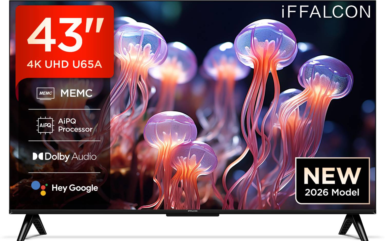 iFFALCON U65A 108 cm (43 inch) Ultra HD (4K) LED Smart Google TV 2026 Edition with MEMC Dolby Vision-Atmos AiPQ Processor Game Master HDMI 2.1 Metallic Bezel-Less