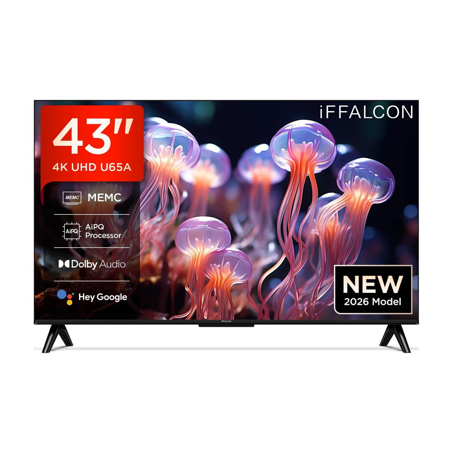 iFFALCON U65A 108 cm (43 inch) Ultra HD (4K) LED Smart Google TV 2026 Edition with MEMC Dolby Vision-Atmos AiPQ Processor Game Master HDMI 2.1 Metallic Bezel-Less