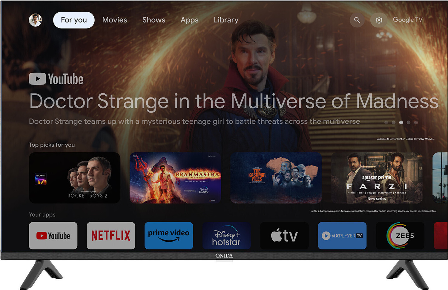 Image of ONIDA NEXg 138.68 cm (55 inch) Ultra HD (4K) LED Smart Google TV with Nexg Processor ,Dolby Vision , Dolby Atmos 24W, MEMC, 60 Hz Refresh Rate with 500W Pulsating Sound Output