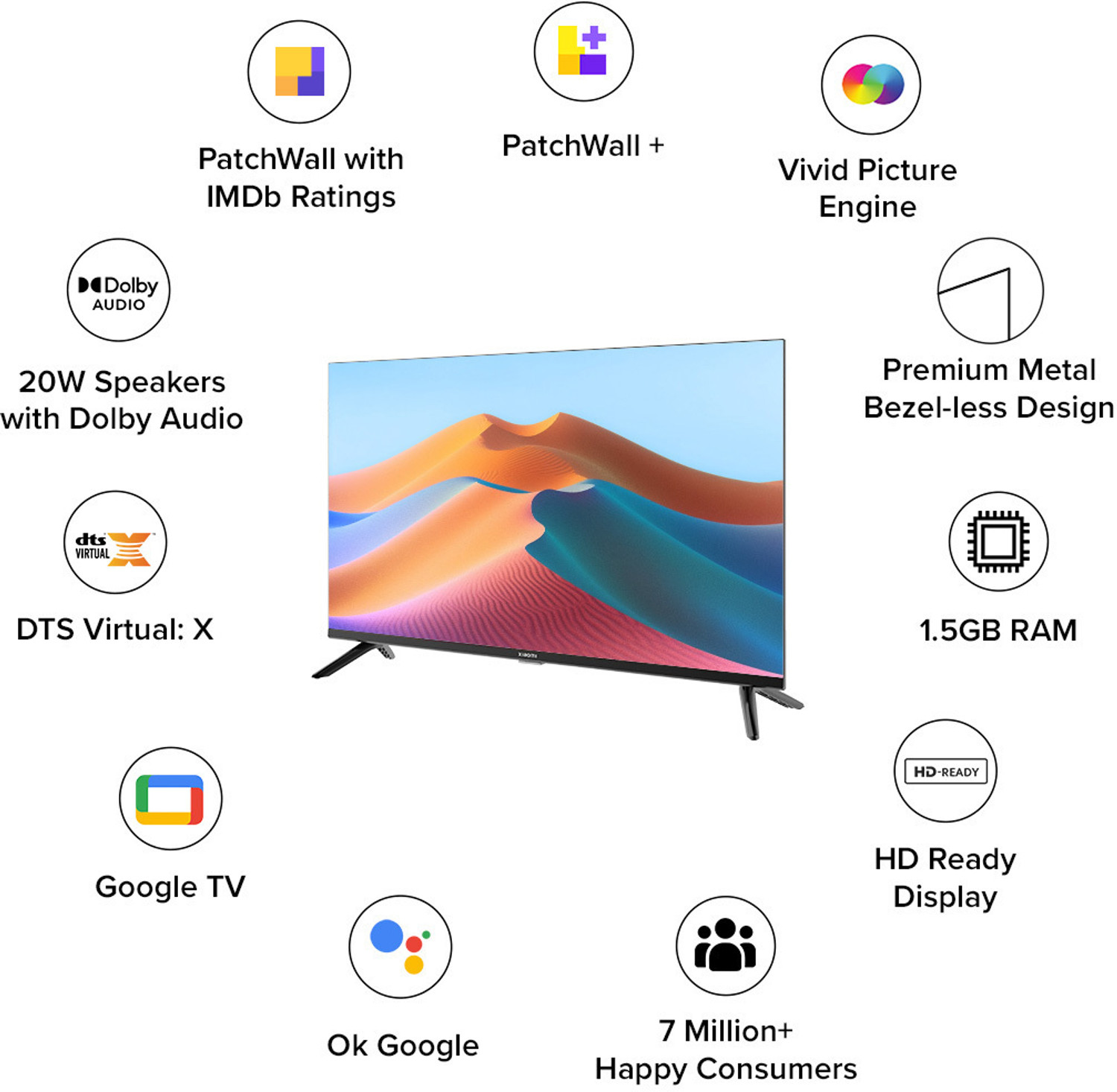 Image of XIAOMI A series 100 cm (40 inch) Full HD LED Smart Google TV with FHD | Dolby Audio | DTS : HD | DTS Virtual : X | Vivid Picture Engine