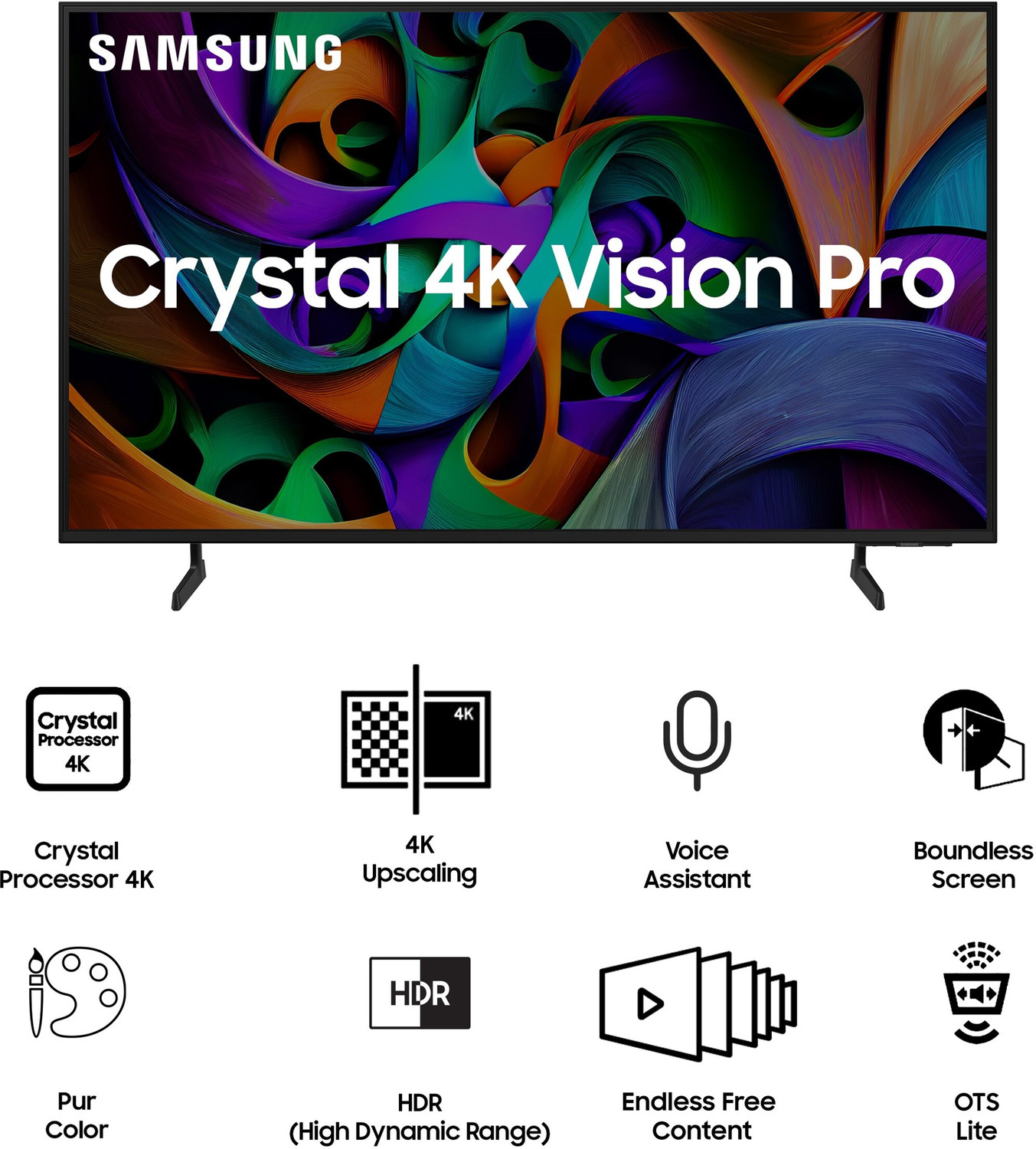 Image of Samsung Crystal 4K Vision Pro 108 cm (43 inch) Ultra HD (4K) LED Smart Tizen TV with Bright Vision | 4K Upscaling | Multiple Voice Assistance Remote | Purcolor | HDR 10+ | Auto Game Mode | Q-Symphony | Knox Security