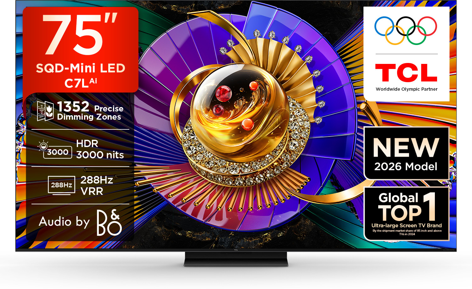 Image of TCL C7L 189 cm (75 inch) Ultra HD (4K) Mini LED Smart Google TV 2026 Edition with Audio by Bang & Olufsen Hi-End Speakers 1352 Precise Dimming Zones Up to HDR 2700 nits HVA 2.0 Panel with Up to 100% BT & Premium Gaming Experience SQD-Mini LED