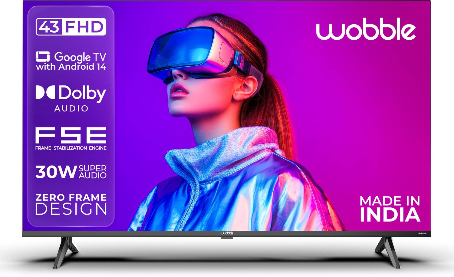 Wobble K Series 108 cm (43 inch) Full HD LED Smart Google TV 2025 Edition with FSE HDR10| 30W Dolby Audio| Zero-Frame Design price history chart and lowest price