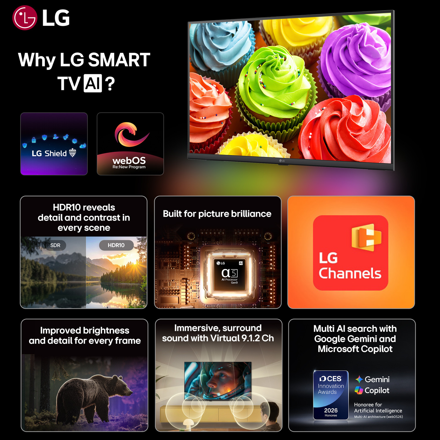 Image of LG AI LB65 80 cm (32 inch) Full HD LED Smart WebOS TV 2026 Edition with Alpha5 AI Processor Gen9, HDR10 Pro, AI Magic Remote Compatible, AI Sound Pro (Virtual 9.1.2 Up-mix), 60 Hz Refresh Rate 5 YearsOS upgrade, Secured by LG Shield, LG Channels