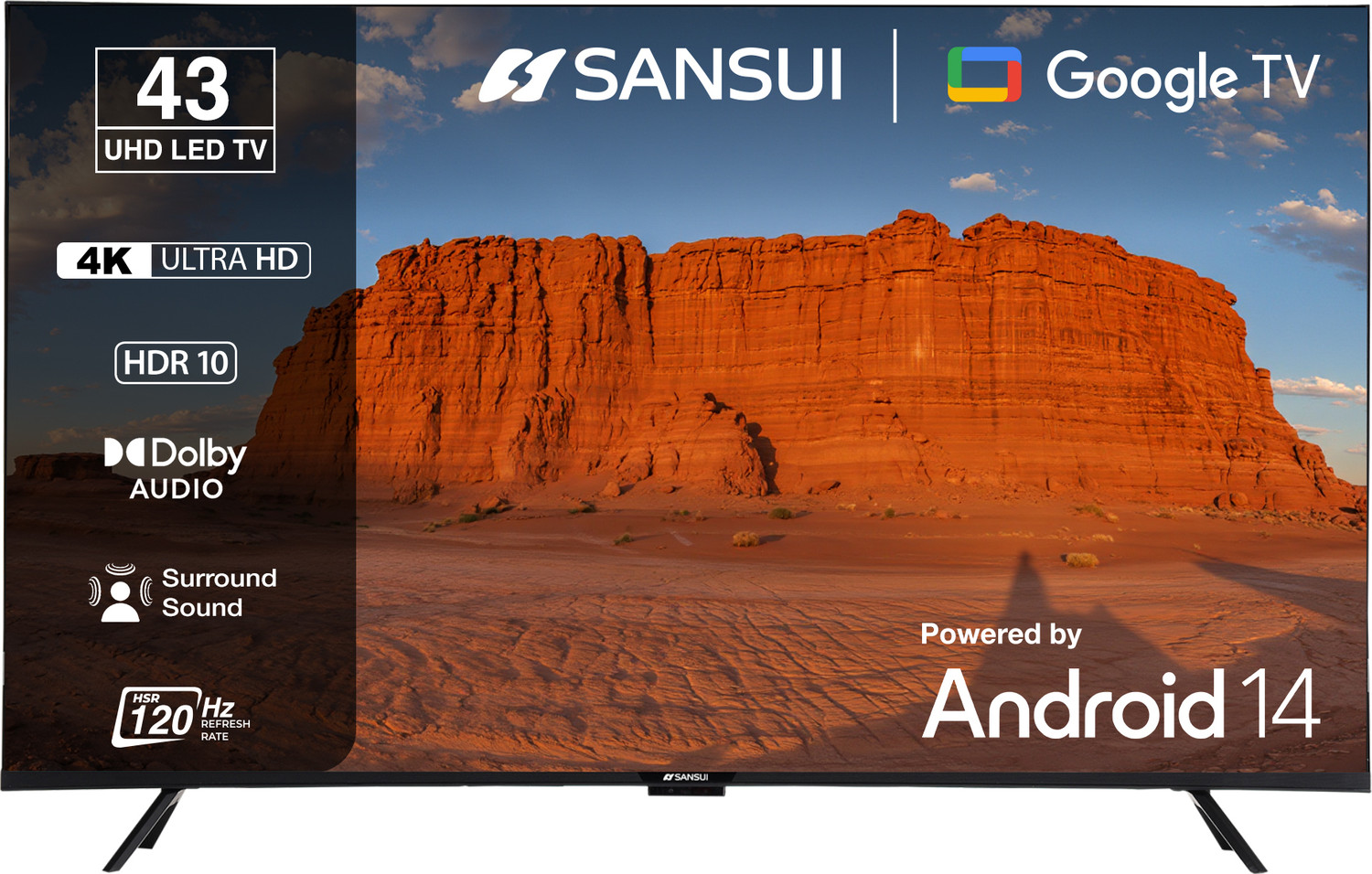 Image of Sansui 109 cm (43 inch) Ultra HD (4K) LED Smart Google TV with HDR10| HLG| Dolby Audio| HSR 120Hz Refresh Rate| MEMC| 30W Surround Sound| FloLED Panel