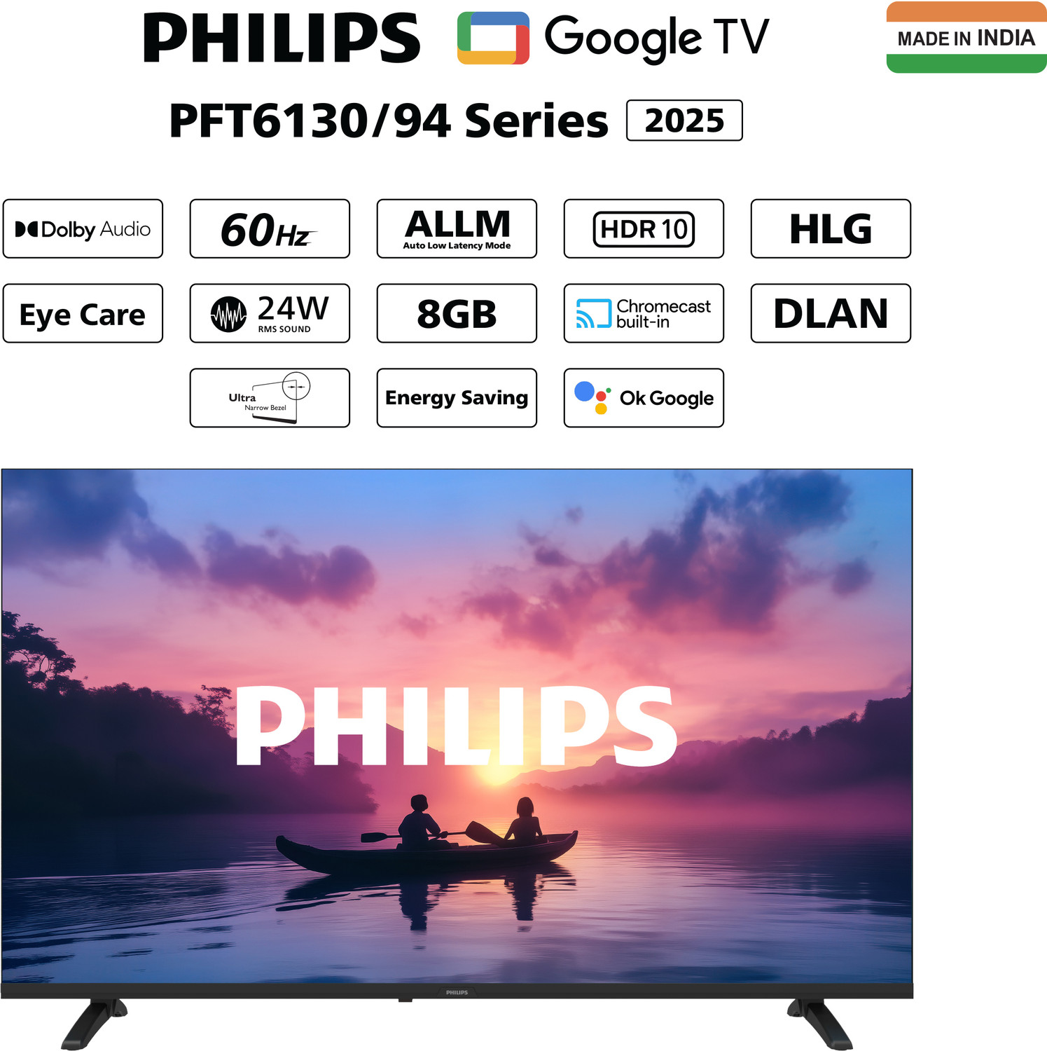 Image of PHILIPS Frameless 80 cm (32 inch) HD Ready LED Smart Google TV with Voice Control Remote Dolby Audio Ultra-Narrow Bezel Eye Care 24W Sound Output HDR10 Wider Colour Gamut 8 GB Storage Energy Saving