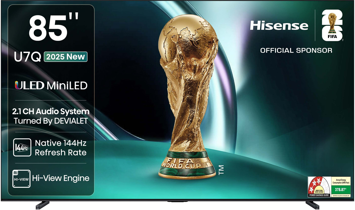 Image of Hisense 85U7Q 216 cm (85 inch) Ultra HD (4K) Mini LED Smart VIDAA TV with 2.1CH Audio System Tuned by DEVALET, Native 144 Refresh Rate, Dolby Vision Atmos