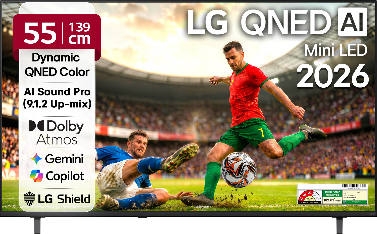 Image of LG AI QNED65 139 cm (55 inch) Ultra HD (4K) Mini LED Smart WebOS TV 2026 Edition with Dynamic QNED Color, Alpha7 AI Processor 4K Gen8, HDR10 Pro, Dolby Atmos, AI Sound Pro (9.1.2 ch), Multi AI (Google Gemini & MS Copilot), Linear Flow Design, 60Hz VRR, 5 Years OS upgrade, Secured by LG Shield, LG Channels