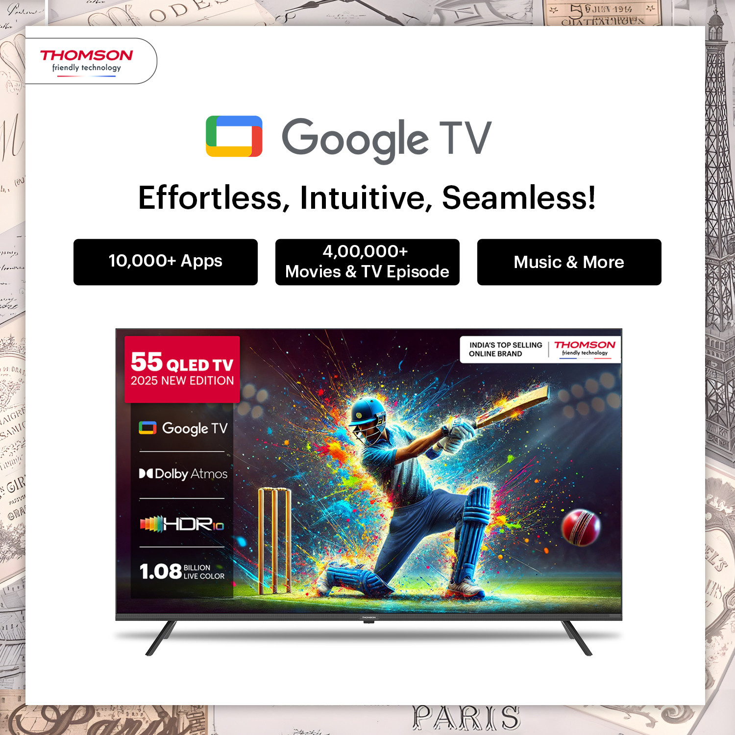 Image of Thomson Phoenix 2025 Edition 139 cm (55 inch) QLED Ultra HD (4K) Smart Google TV with Dolby Atmos 4 Speakers 60 Watts Sound Output Al Smooth Motion Rate HDR 10 Google Assistant