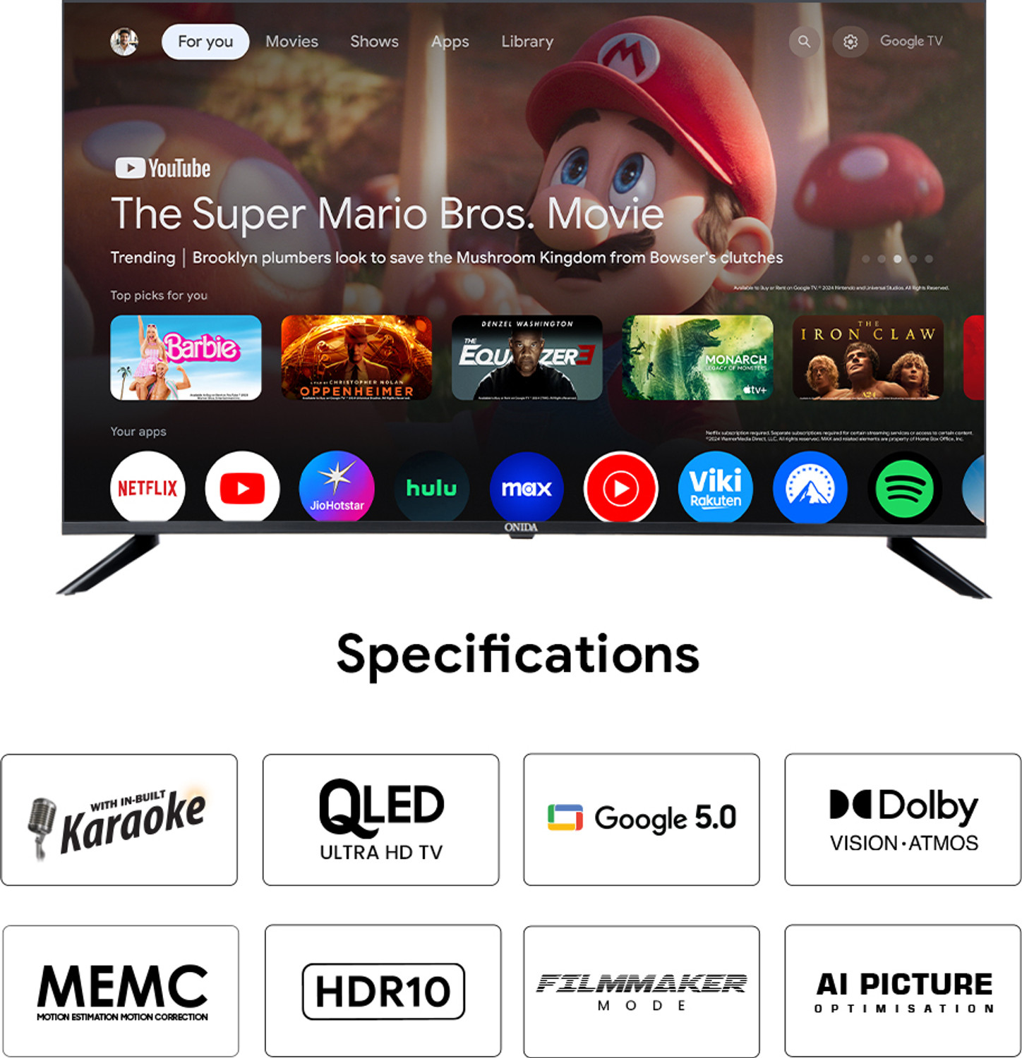 Image of ONIDA Karaoke Series 126 cm (50 inch) QLED Ultra HD (4K) Smart Google TV 2025 Edition with Google 5.0, MEMC