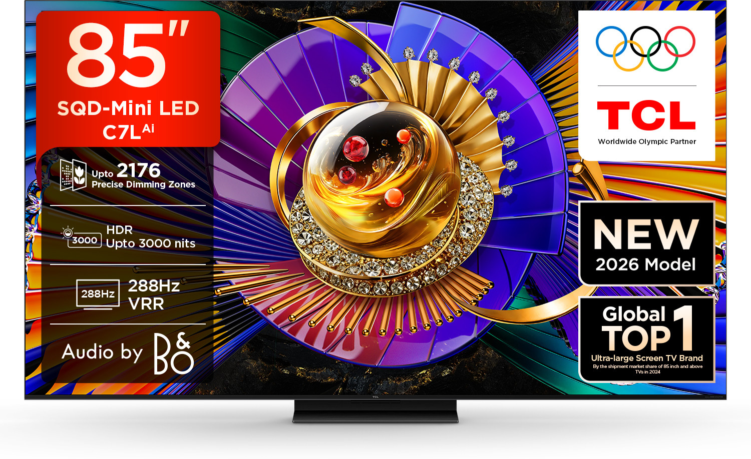 Image of TCL C7L 215 cm (85 inch) Ultra HD (4K) Mini LED Smart Google TV 2026 Edition with Audio by Bang & Olufsen Hi-End Speakers 1624 Precise Dimming Zones Up to HDR 2700 nits HVA 2.0 Panel with Up to 100% BT & Premium Gaming Experience SQD-Mini LED