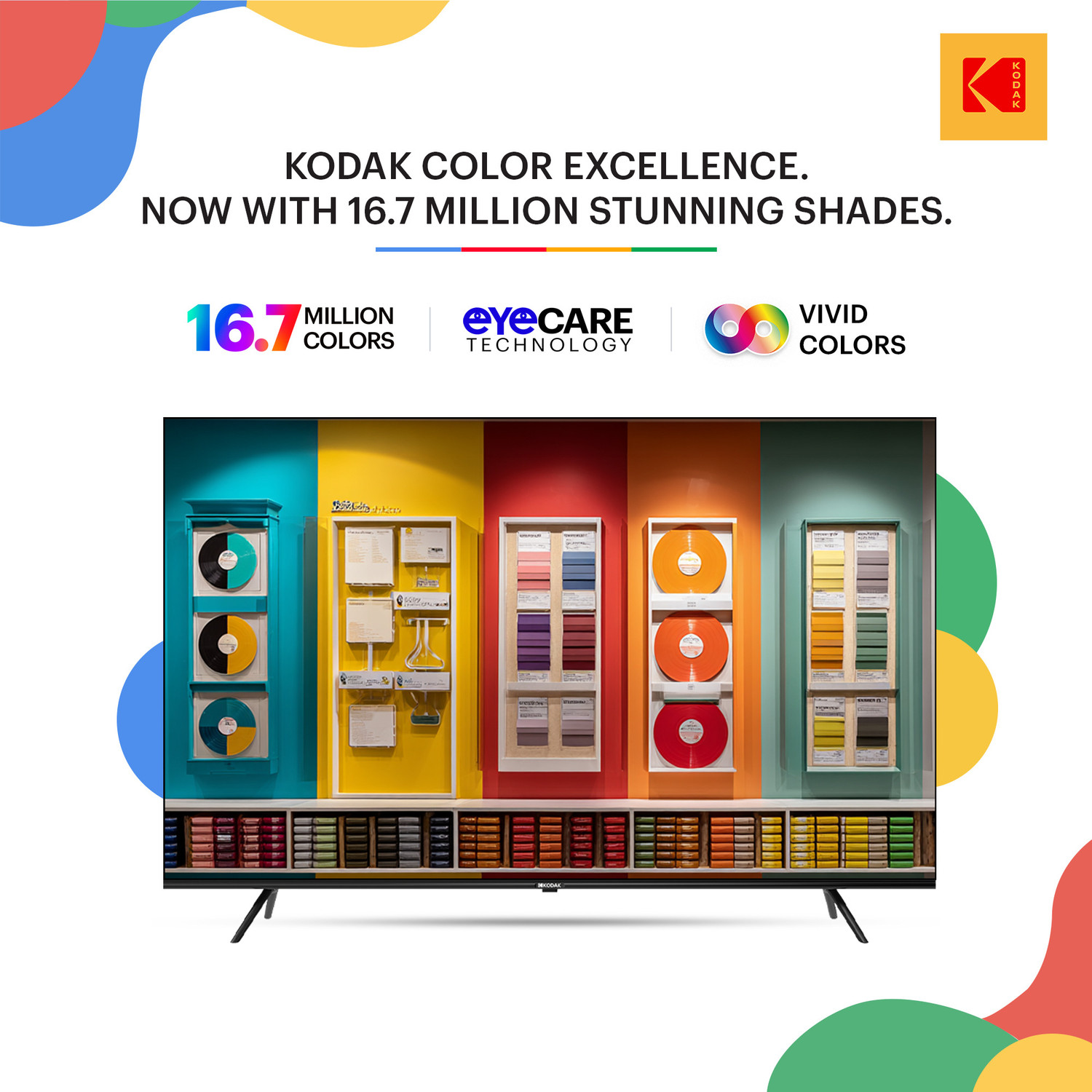 Image of KODAK 108 cm (43 inch) QLED Full HD Smart Google TV 2026 Edition with Google Voice Assistant Remote Control 40 Watt Sound Output Dolby Sound 600+ Free Live Channels Digital Tuner Eye Care Technology 10000+ Apps & Games Bezel Less Design Chromecast