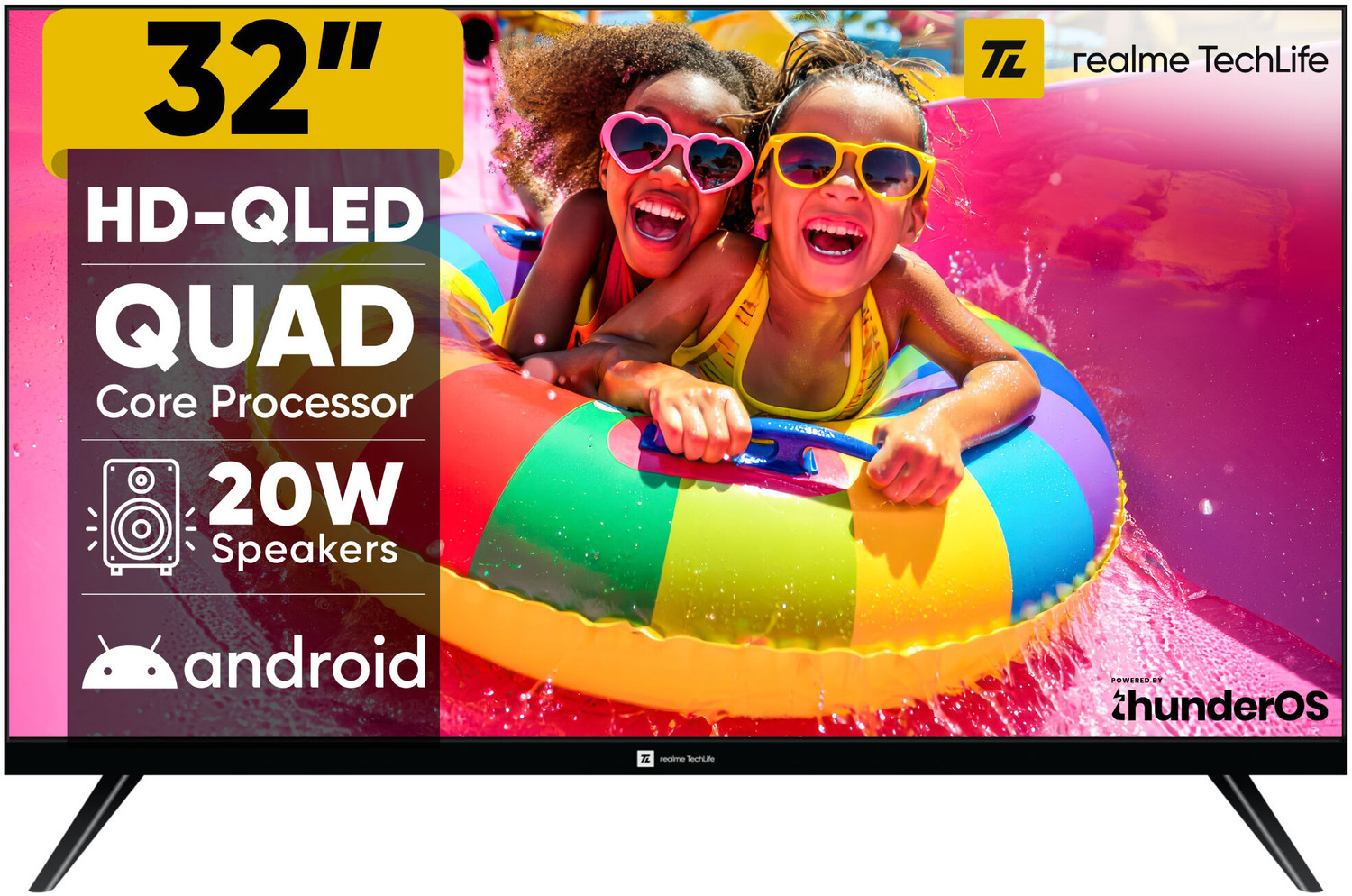 realme TechLife 80 cm (32 inch) QLED HD Ready Smart Android TV 2026 Edition with Thunder OS, Live TV, Netflix, 100+ Apps, 20W Speakers, 300 Nits Brigh
