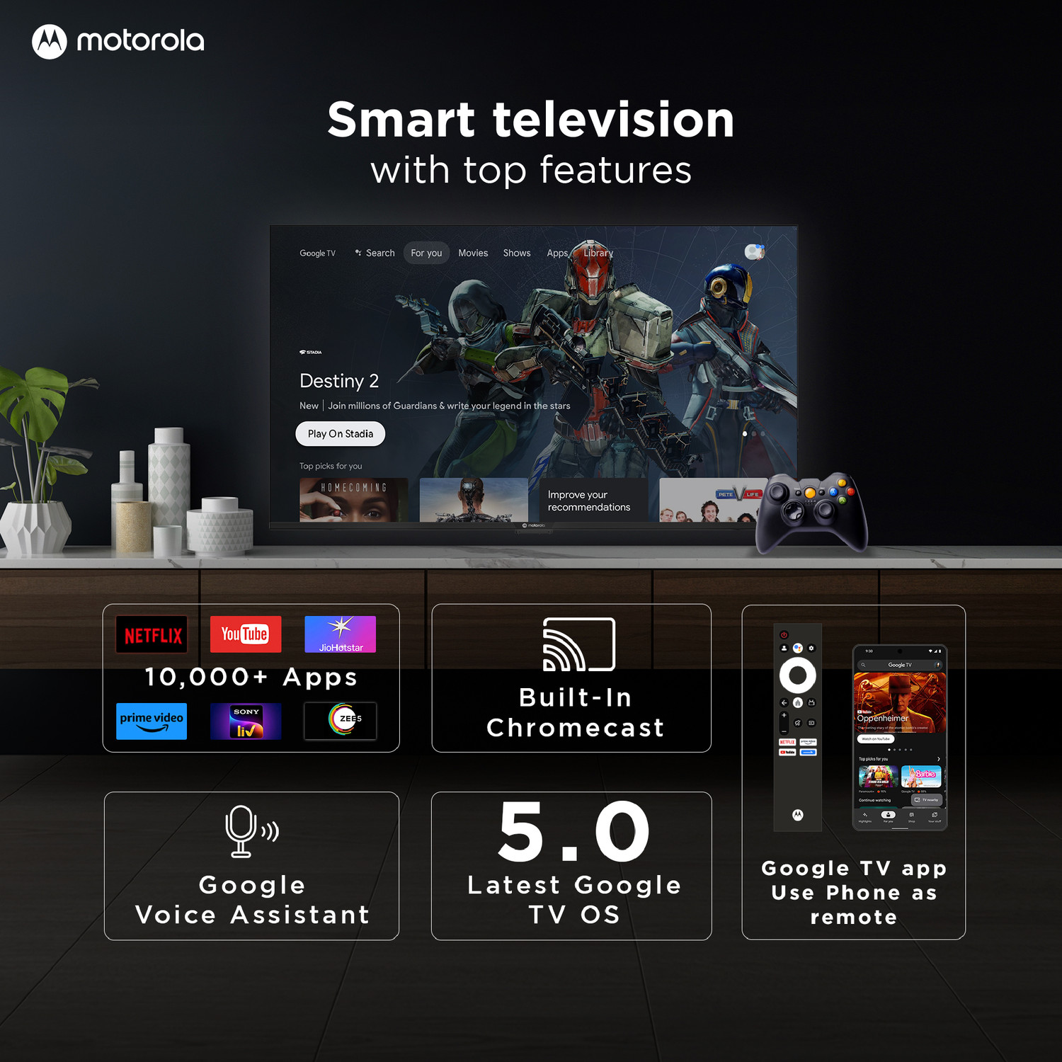 Image of MOTOROLA 140 cm (55 inch) QLED Ultra HD (4K) Smart Google TV 2026 Edition
