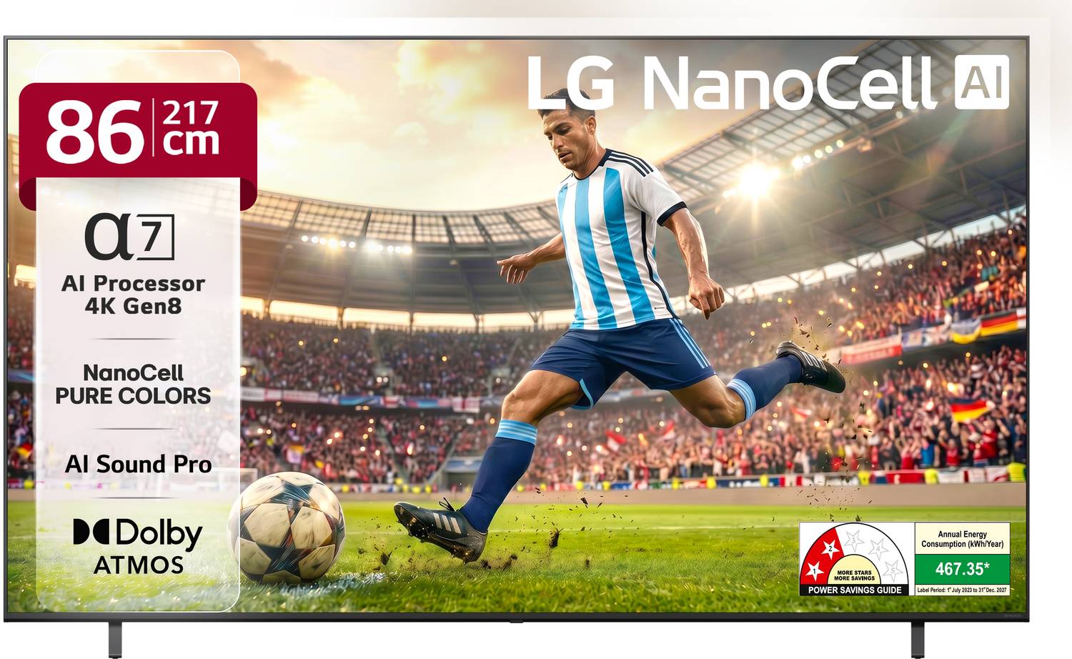 LG AI TV 218.44 cm (86 inch) Ultra HD (4K) NanoCell Smart WebOS TV with Alpha7 AI Processor 4K Gen8 4K AI Super Upscaling 4K Expression Enhancer AI Sound Pro (9.1.2 ch) Dolby Atmos New AI Magic Remote AI Search with MS Copilot 120+ Free LG Channels Chromecast Built-in price history chart and lowest price