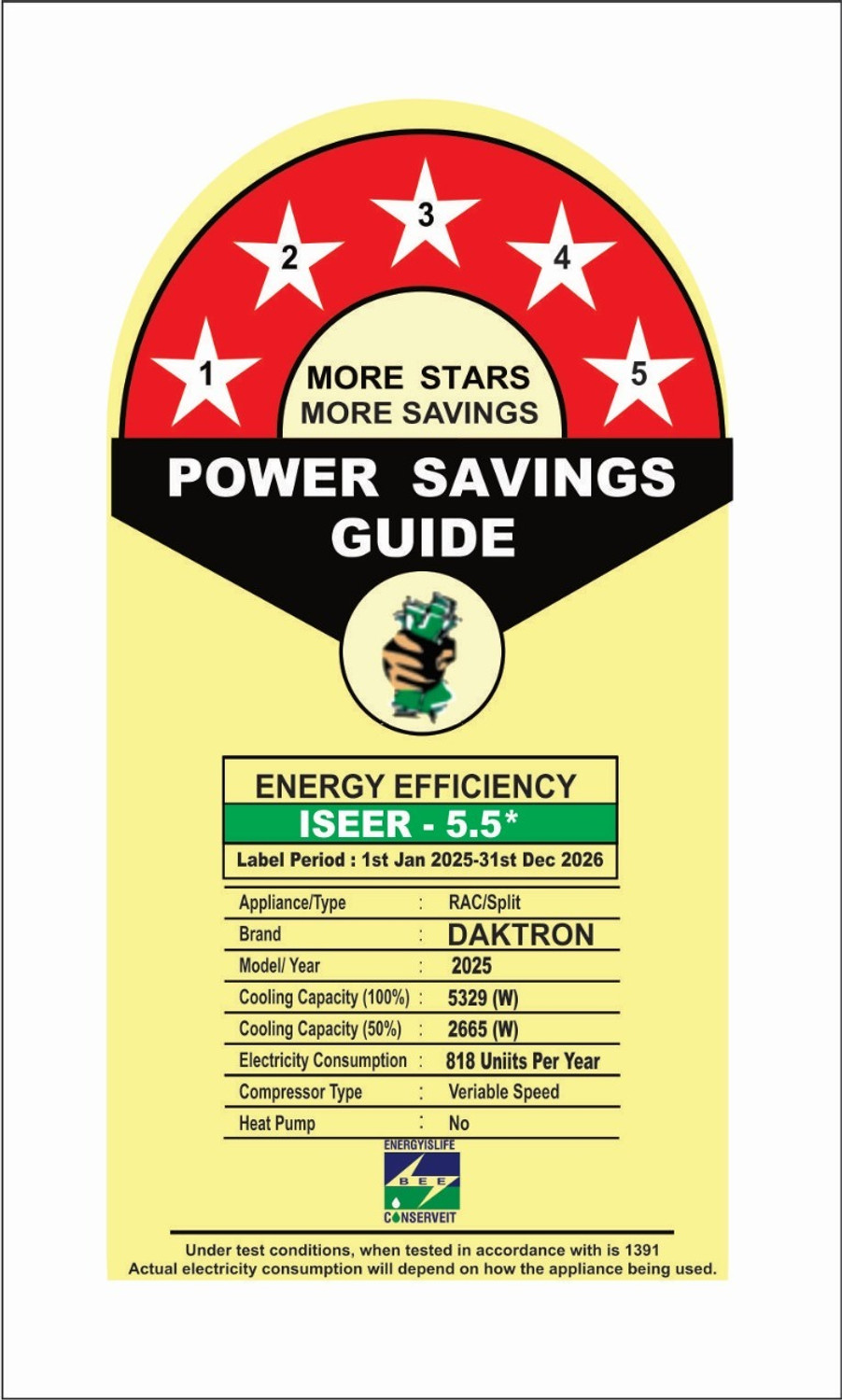 Image of DAKTRON 2026 Model 1.5 Ton 5 Star Split Fixed Speed AC