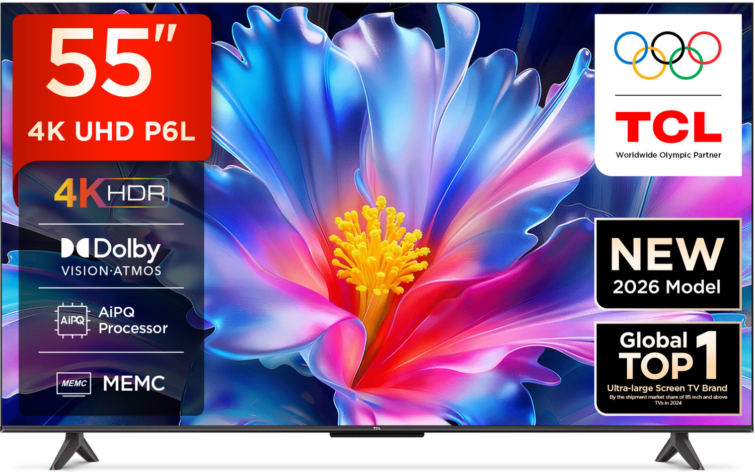Image of TCL P6L 138 cm (55 inch) Ultra HD (4K) LED Smart Google TV 2026 Edition with MEMC Dolby Vision-Atmos AipQ Processor Game Master HVA Panel & Metallic Bezel-Less