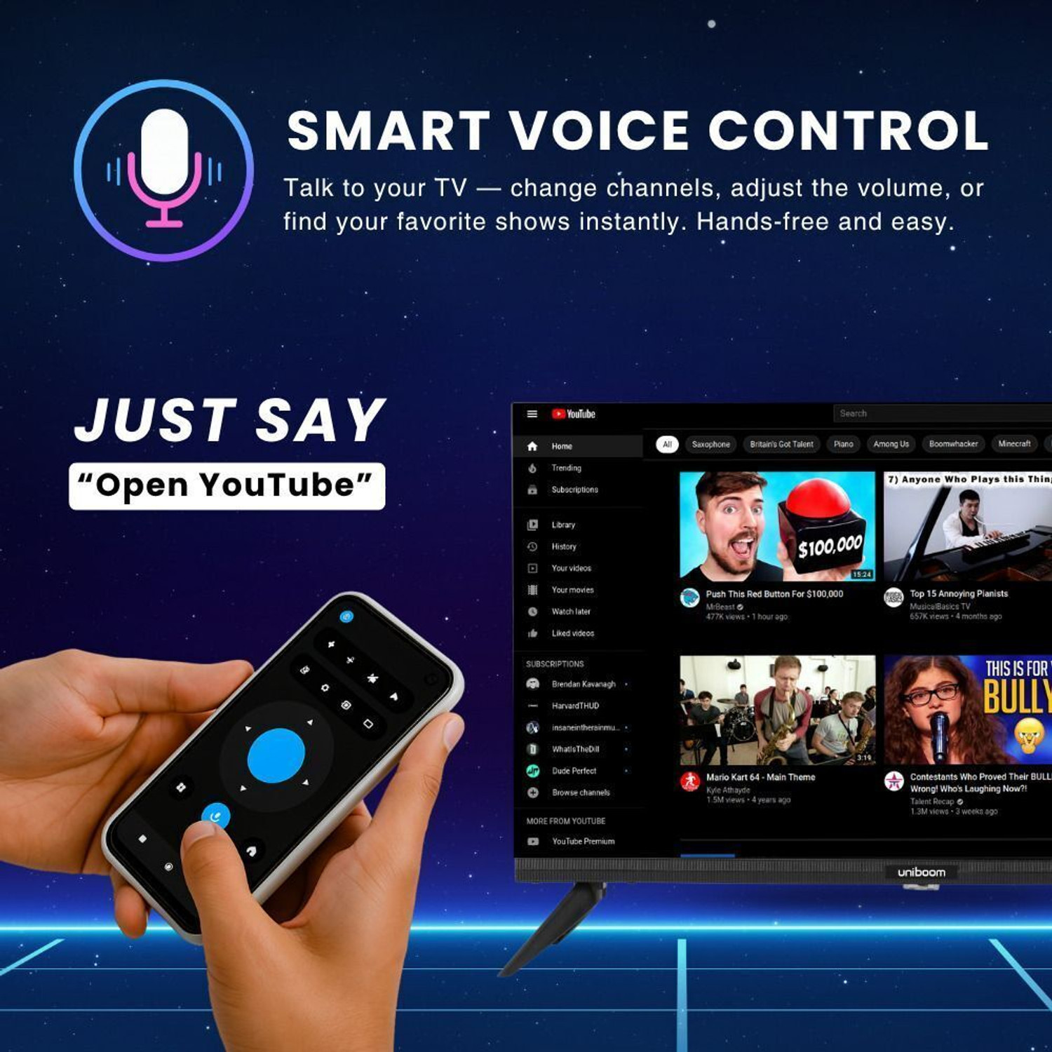 Image of Uniboom 60 cm (24 inch) HD Ready LED Smart Android TV with Voice Control App | 500+ Movies | 1000+ Certified Apps | Profile Mode| Aura Vision | Mobile Cast