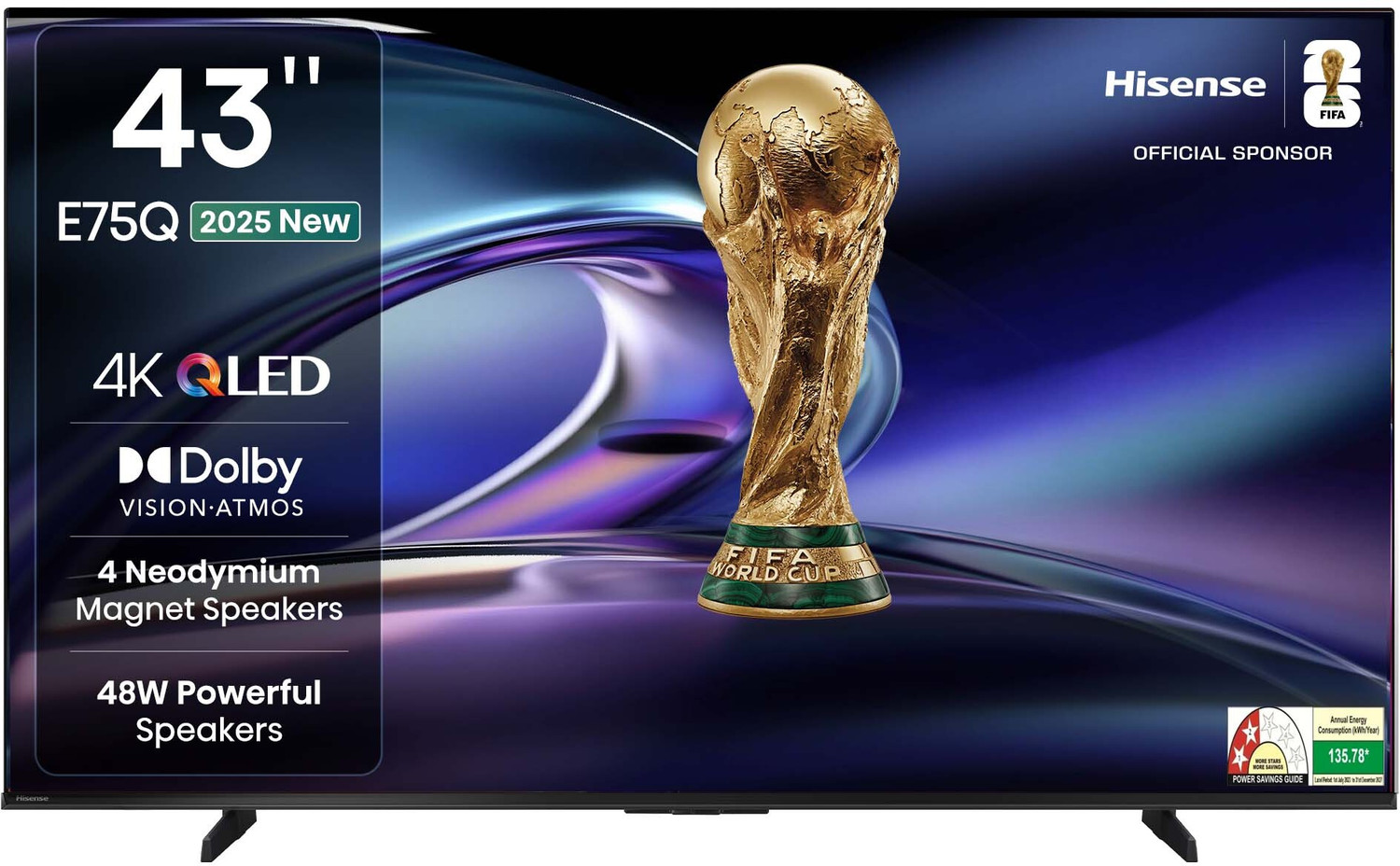 Image of Hisense 43E75Q 107.8 cm (43 inch) QLED Ultra HD (4K) Smart VIDAA TV with 4 Speakers 48W Powerful Speakers| Dolby Vision Atmos| Cricket Mode