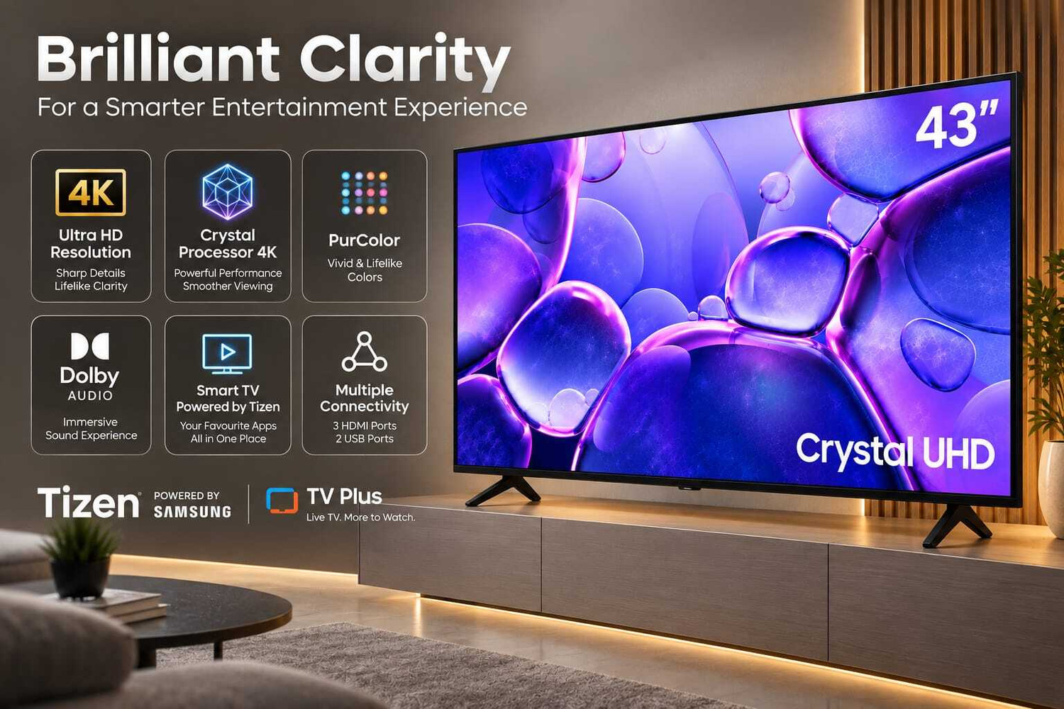 Image of jinis 109.22 cm (43 inch) OLED Ultra HD (4K) Smart Tizen TV 2026 Edition with TV is 43-inch Full HD Tizen TV with HDR, Dolby Audio and Crystal Processor.