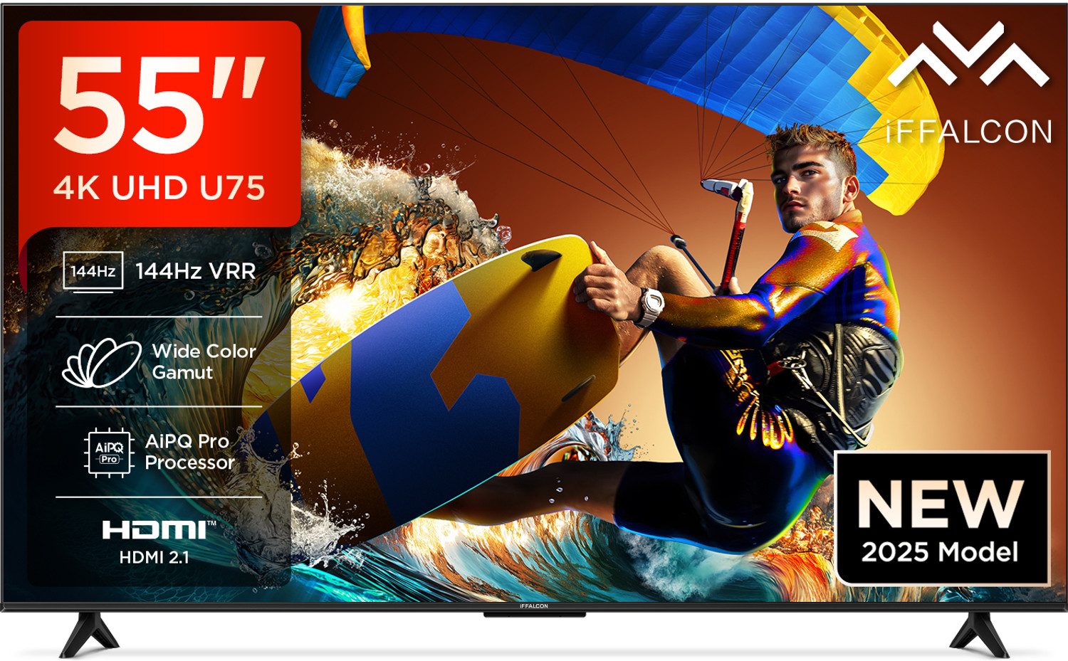 Image of iFFALCON U75 139 cm (55 inch) Ultra HD (4K) LED Smart Google TV with 144 Hz VRR | Wide Color Gamut | AiPQ Pro Processor | 24 W Dolby Vision- Atmos | 3 GB RAM | 32 GB ROM