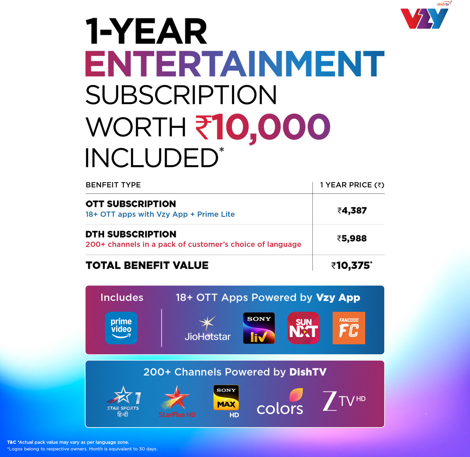 Image of VZY by DishTV A-Series 109 cm (43 inch) QLED Ultra HD (4K) Smart Google TV with 1-Year Premium Bundled Content (200+DTH Channels & 18+OTTs- Jio Hotstar, Sony Liv, Z5..) 3 Years WarrantyHDR10 ALLM2GB RAM, 16GB Storage30W Speaker Dolby AudioVoice Assistant Remote� Dual Band Wi-Fi Googlecast Built-in