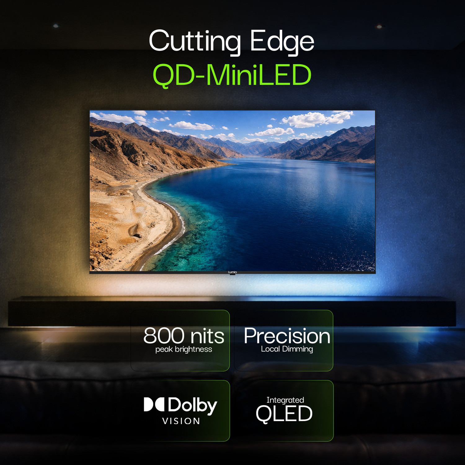 Image of Lumio Vision 9 165 cm (65 inch) Ultra HD (4K) Mini LED Smart Google TV 2026 Edition with 4K 144Hz 1080p 240Hz HDR Dolby Vision + Atmos and 800 Nits Peak Brightness Over 100% Colour India's Fastest Smart TV* with 3GB RAM
