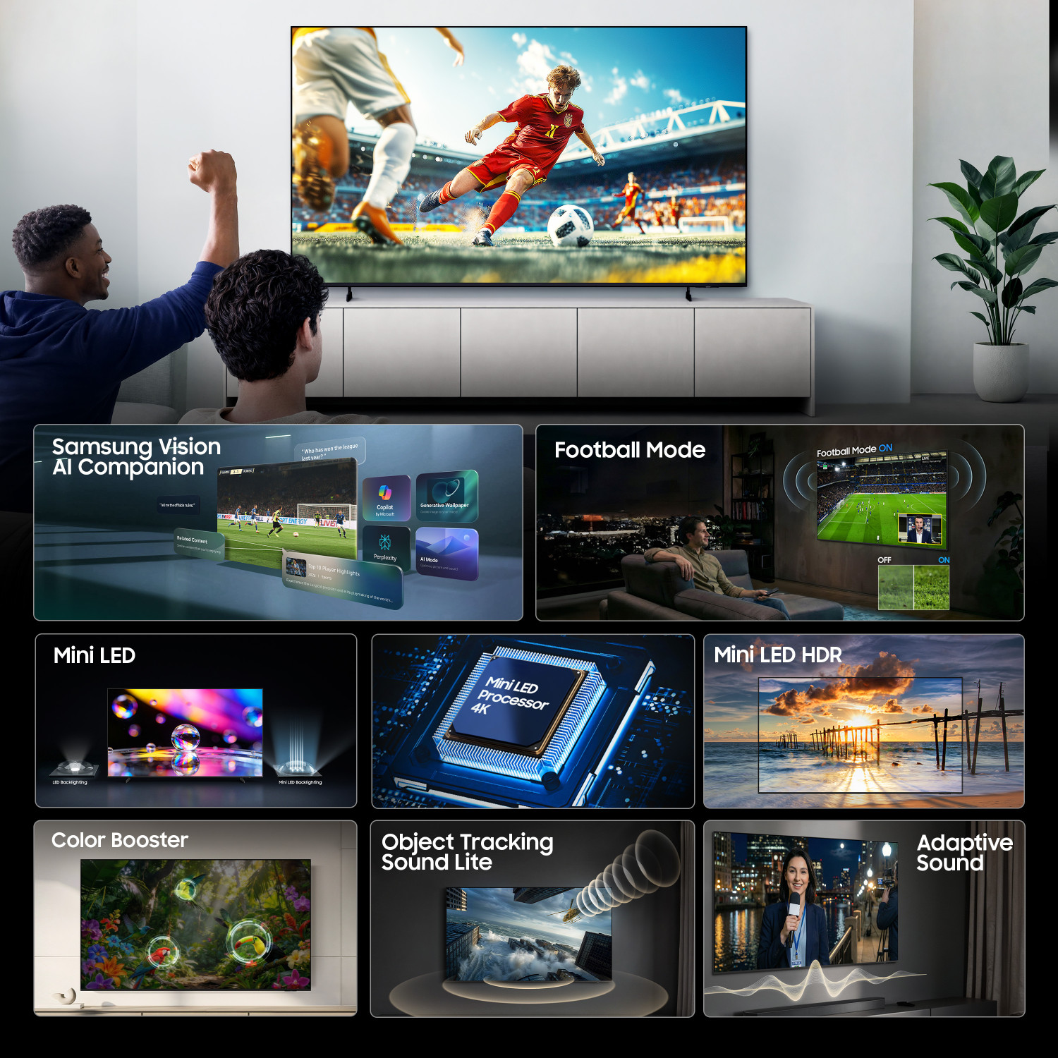 Image of Samsung Vision AI 189 cm (75 inch) Ultra HD (4K) Mini LED Smart Tizen TV 2026 Edition with Vision AI Companion Mini LED HDR Pure Spectrum Color 4K Upscaling Color Booster Samsung Knox Security 150+ Free Channels Dynamic Sound Pack�