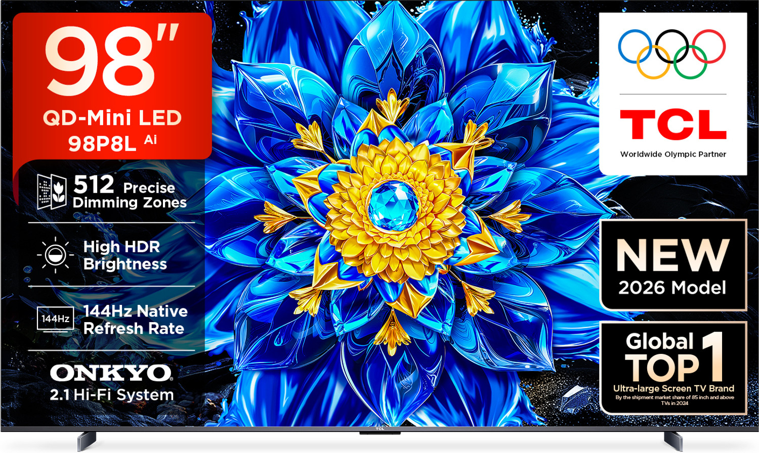 Image of TCL P8L 248 cm (98 inch) Ultra HD (4K) Mini LED Smart Google TV 2026 Edition with Precise Dimming Series Up to 512 Zones High HDR Brightness 144 Hz Native Refresh Rate Dolby Vision IQ TCL Ai 46 W ONKYO 2.0, IMAX Enhanced Airplay 2