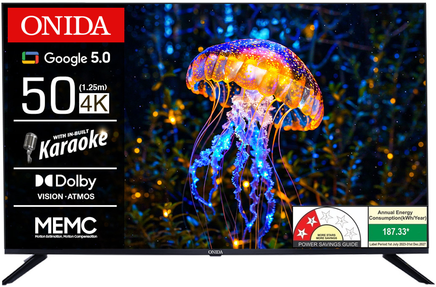 Image of ONIDA Karaoke Series 126 cm (50 inch) Ultra HD (4K) LED Smart Google TV 2025 Edition with Google 5.0, MEMC